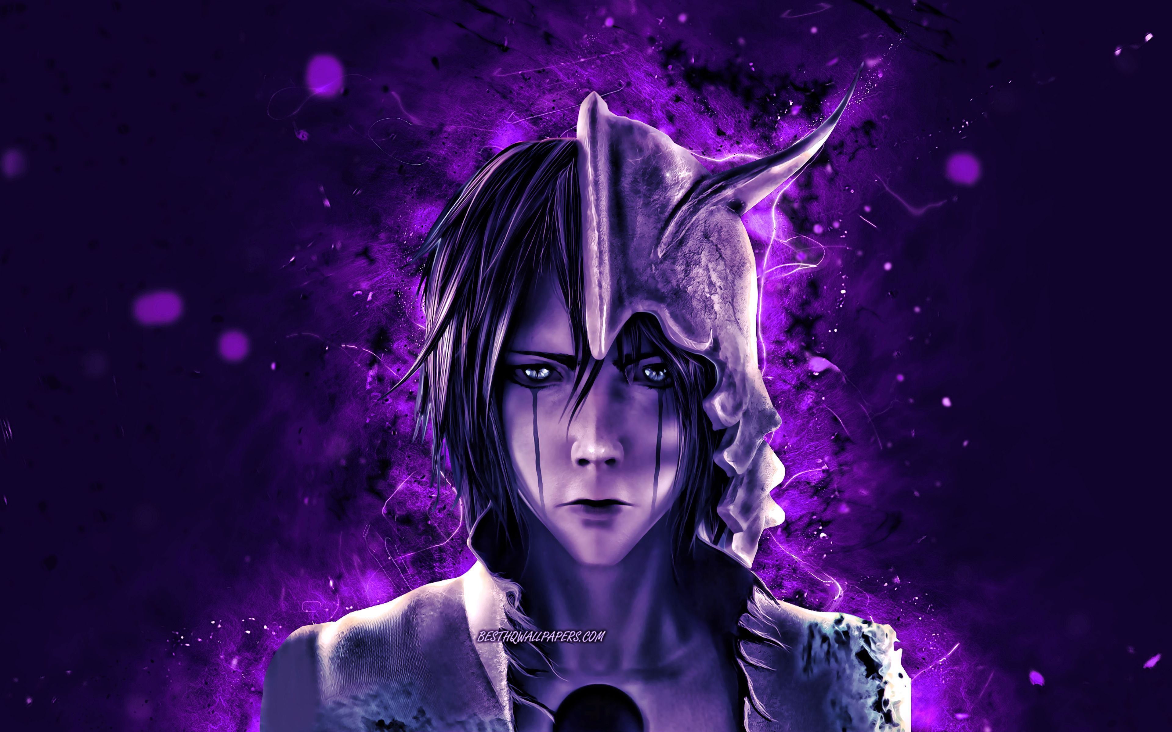 3840x2400 Download wallpaper Ulquiorra Cifer, 4k, violet neon lights, Bleach, nihilism, artwork, Ulquiorra, Bleach characters, Ulquiorra Cifer Bleach for desktop with resolution 3840x2400. High Quality HD picture wallpaper