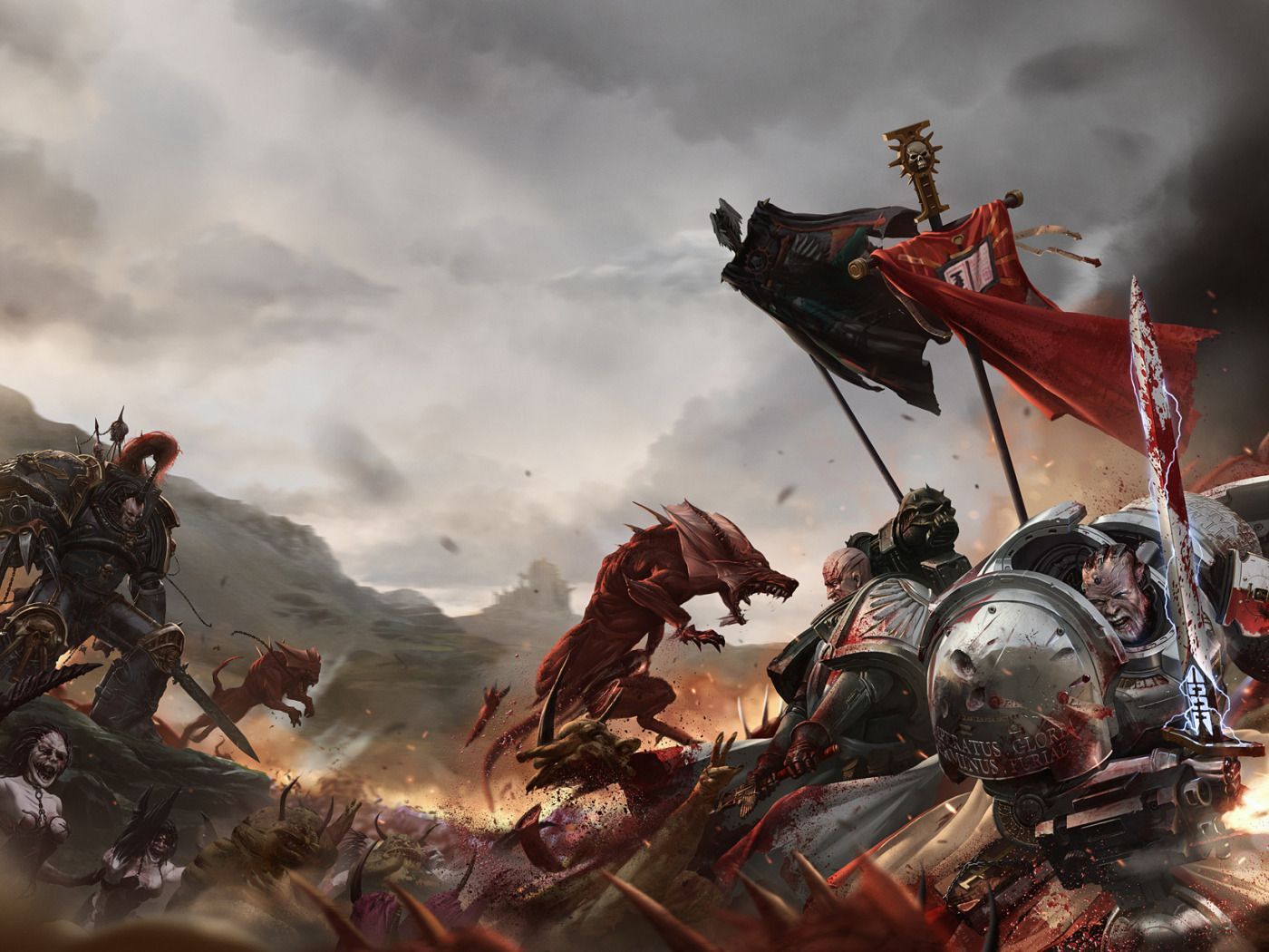 1400x1050 Download wallpaper chaos, space marines, shield, grey knights, daemon, warhammer 40K, daemonette, imperium, banner, black legion, power sword, dark angels, azrael, section games in resolution 1400x1050