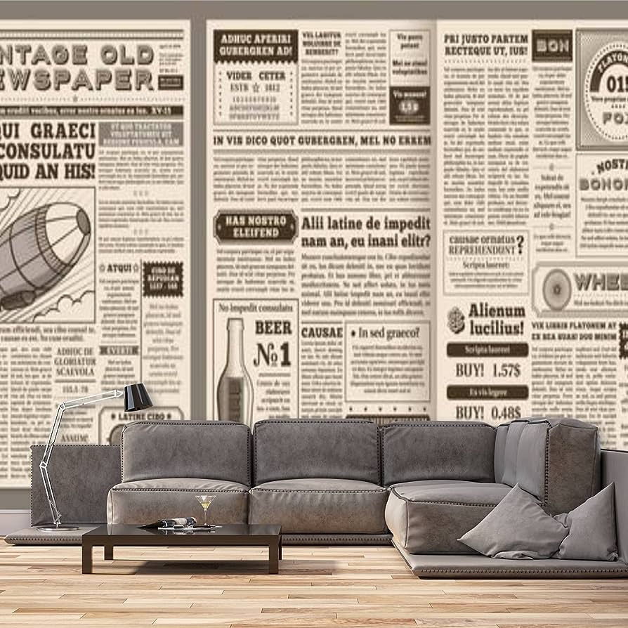 894x894 ARJRVIWNS Vintage Newspaper Template Retro Newspapers Page Old News Headline Wallpaper, Self Adhesive Canvas Wall Paper, Modern Peel and Stick Wall Mural, Bedroom Living Room for Wall Decor 66x96