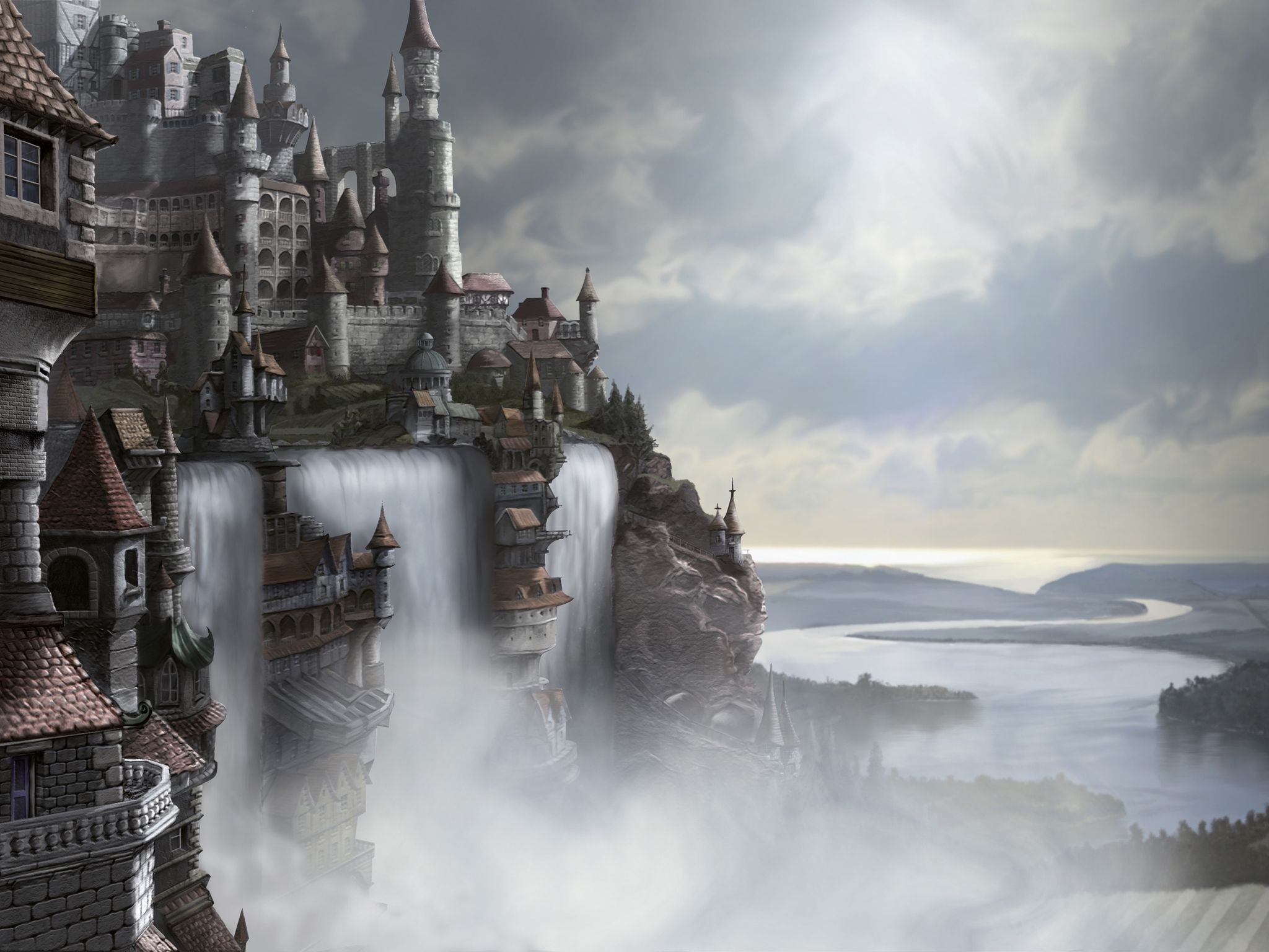 2048x1536 fantasy art kingdom waterfall Gallery HD Wallpaper
