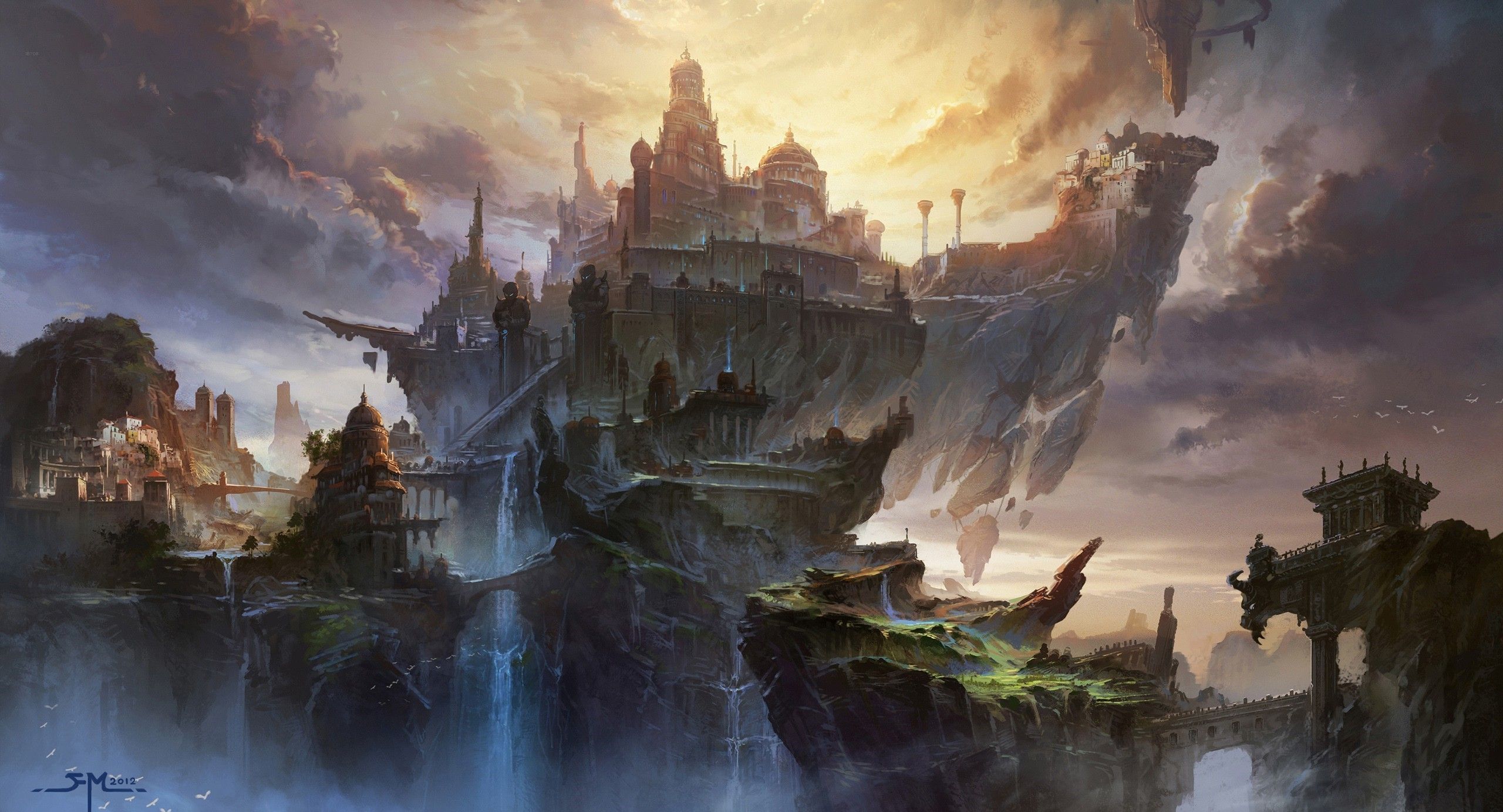 2560x1383 Fantasy City HD Wallpaper