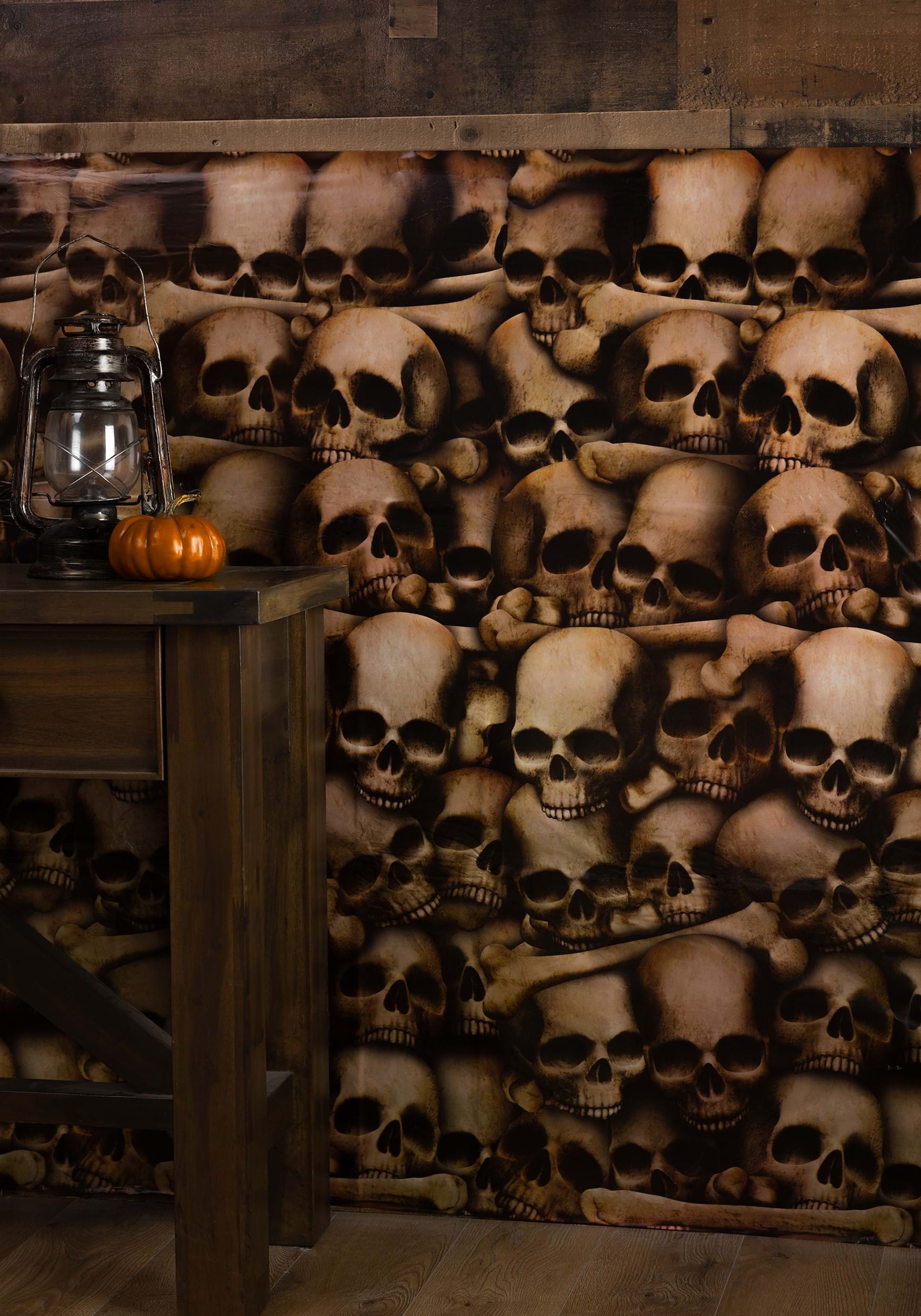 1750x2500 Backdrop: Wall of Skulls Catacombs Halloween Decoration