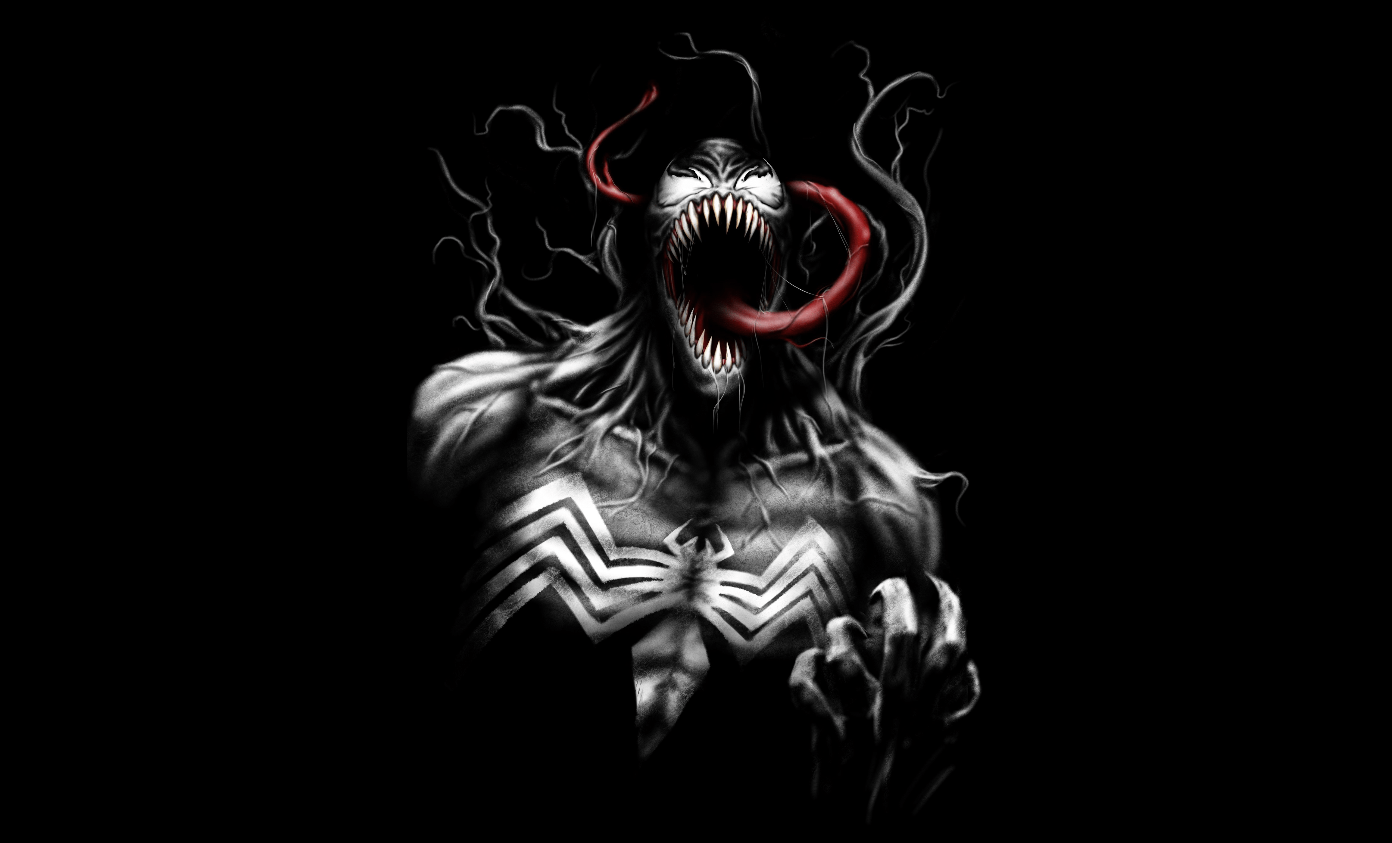 4622x2800 Black, Fan art, Minimal, Venom, Dark background, 4K Gallery HD Wallpaper