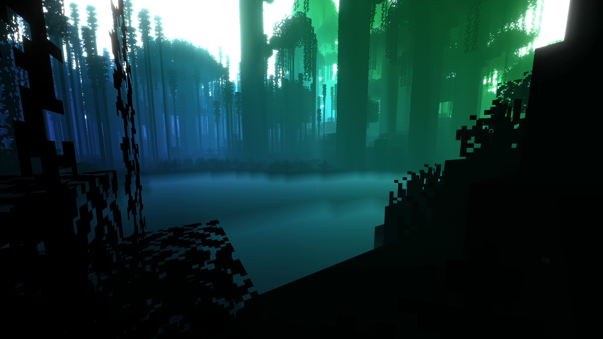 1920x1080 Minecraft Colorful Green Blue Purple Minecraft Nether Jungle Shaders Wallpaper:1920x1080