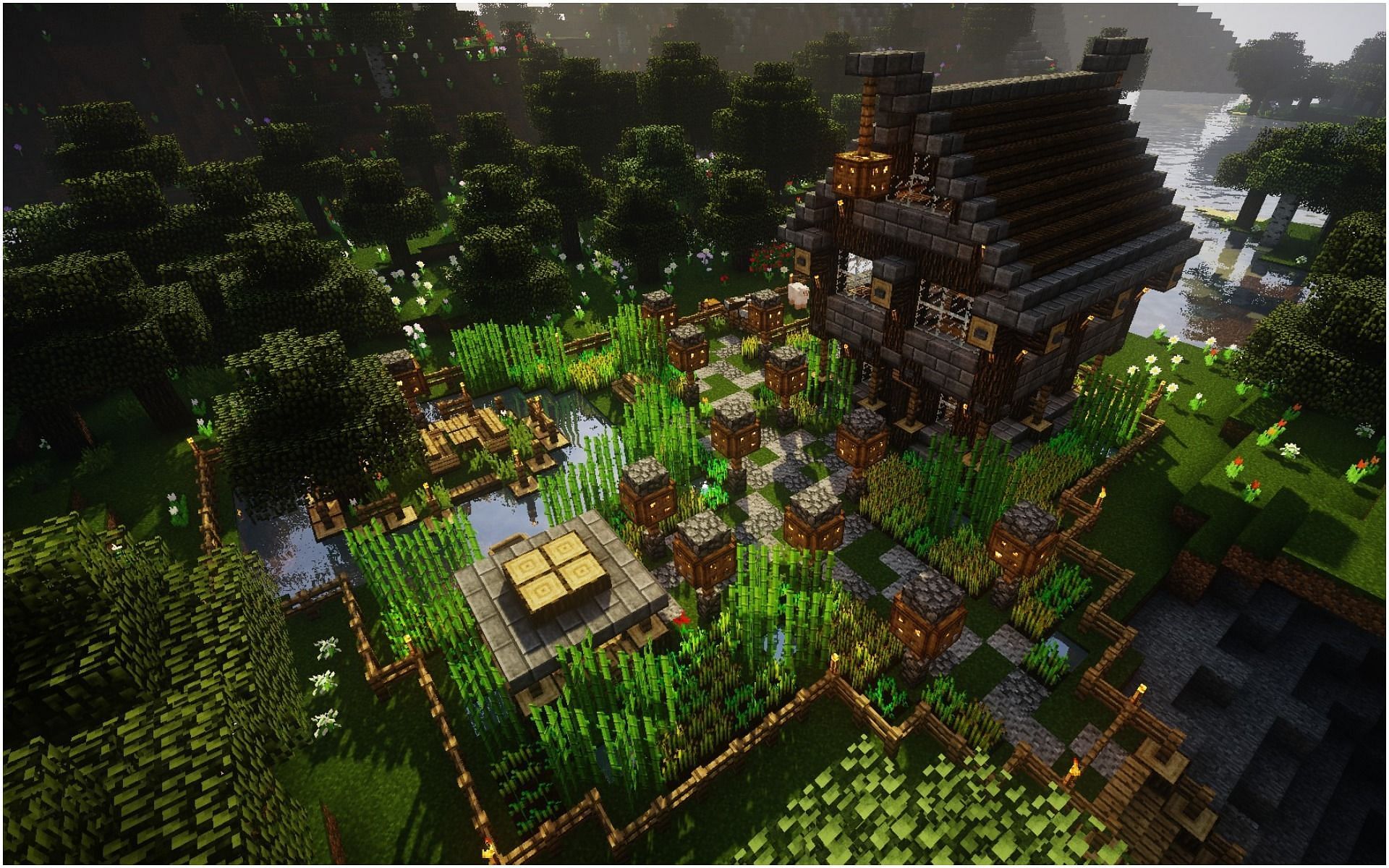 1920x1200 Minecraft forest houses in 2022