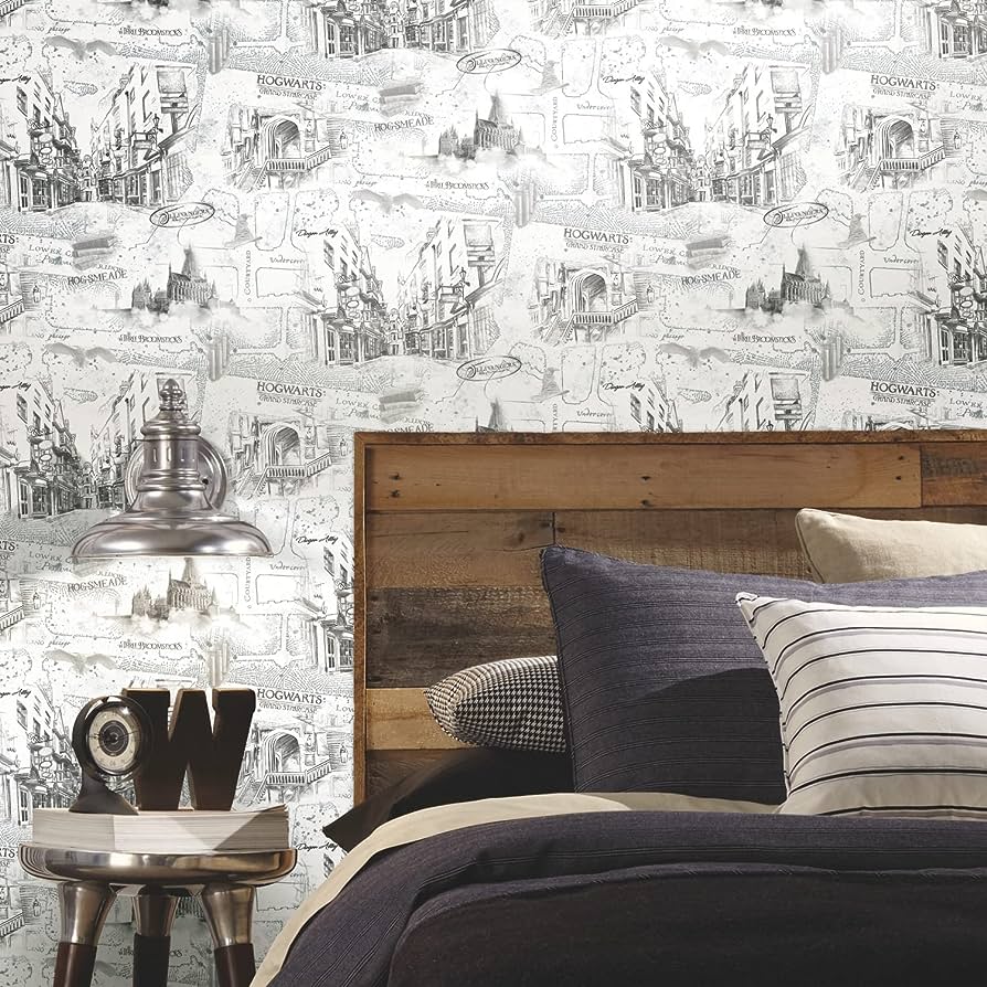894x894 RoomMates RMK12353PL Harry Potter Map Peel and Stick Wallpaper, White : Office Products