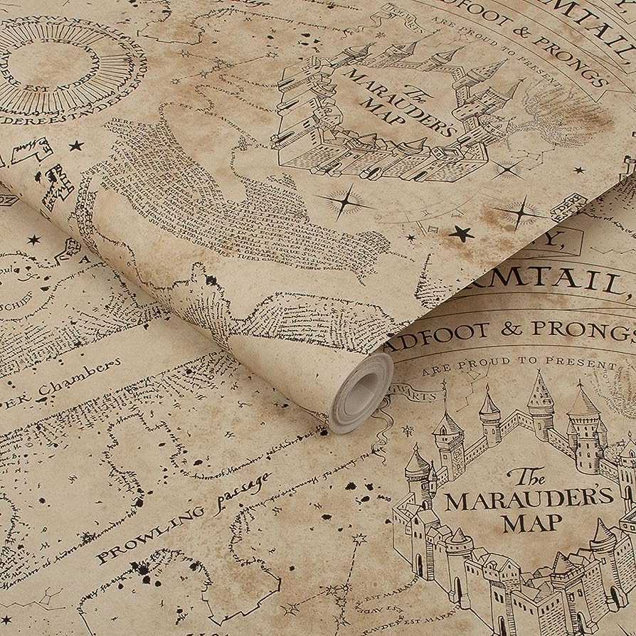 894x894 Harry Potter Mischief Managed Glow in The Dark Wallpaper Parchment Graham & Brown 108186