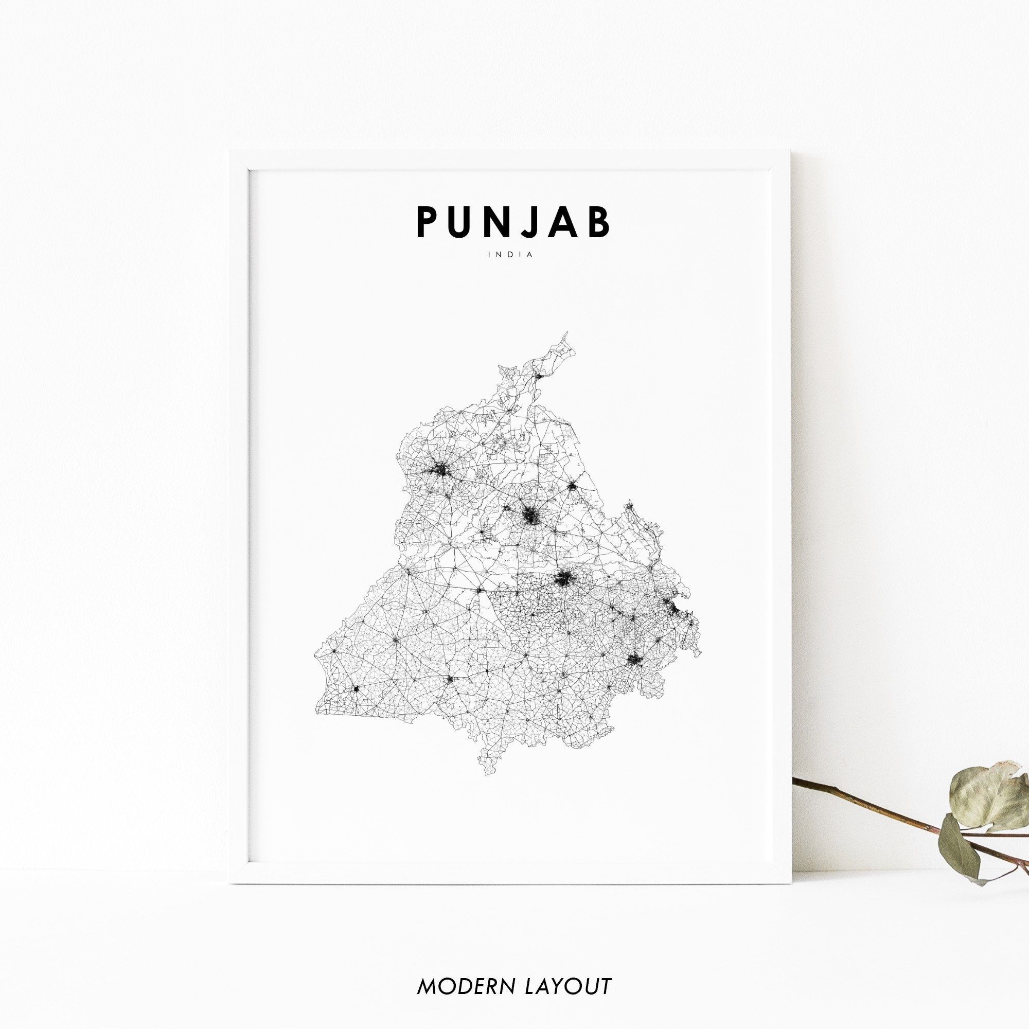 2000x2000 Punjab India Map Print Road Map Art Poster Ludhiana