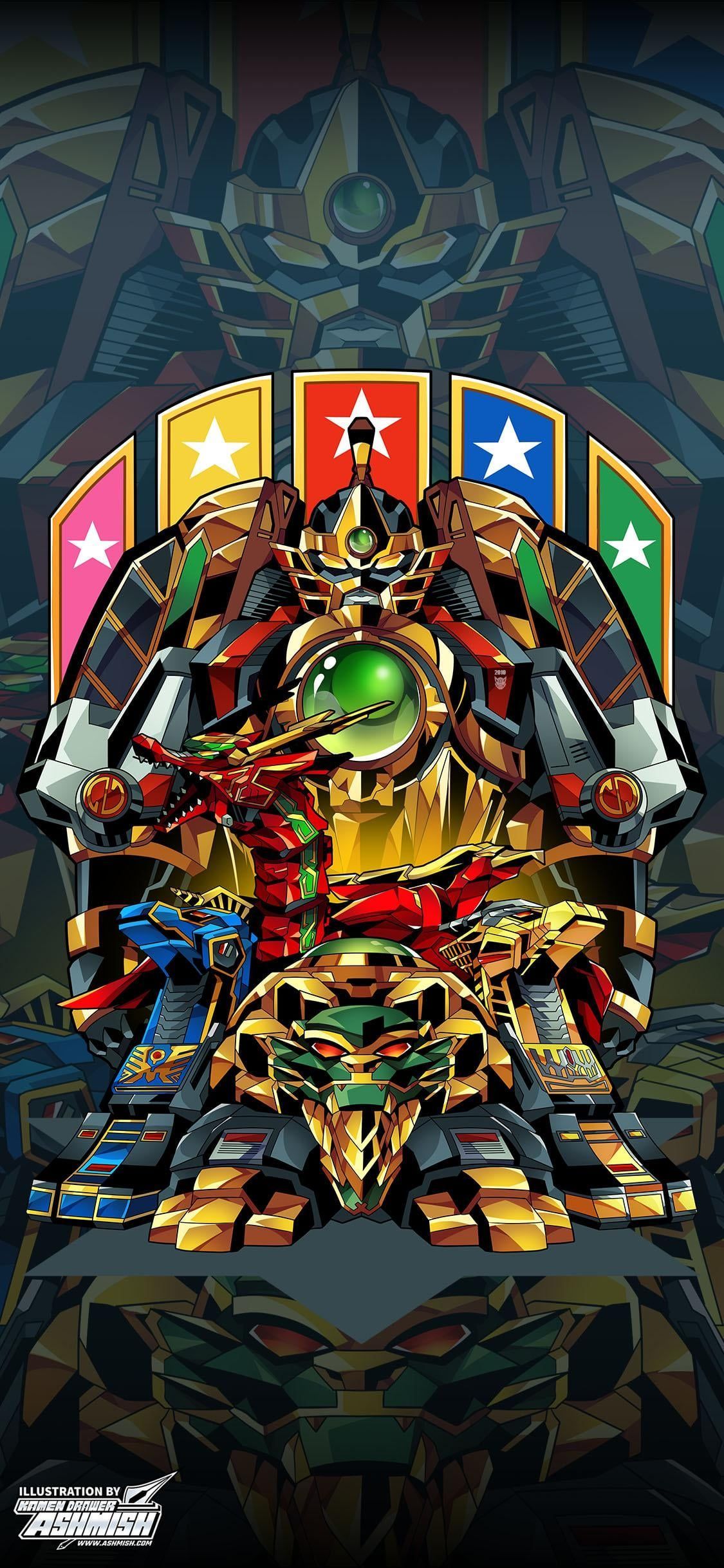 1125x2436 Fan Art Thunder Megazord Phone Wallpaper