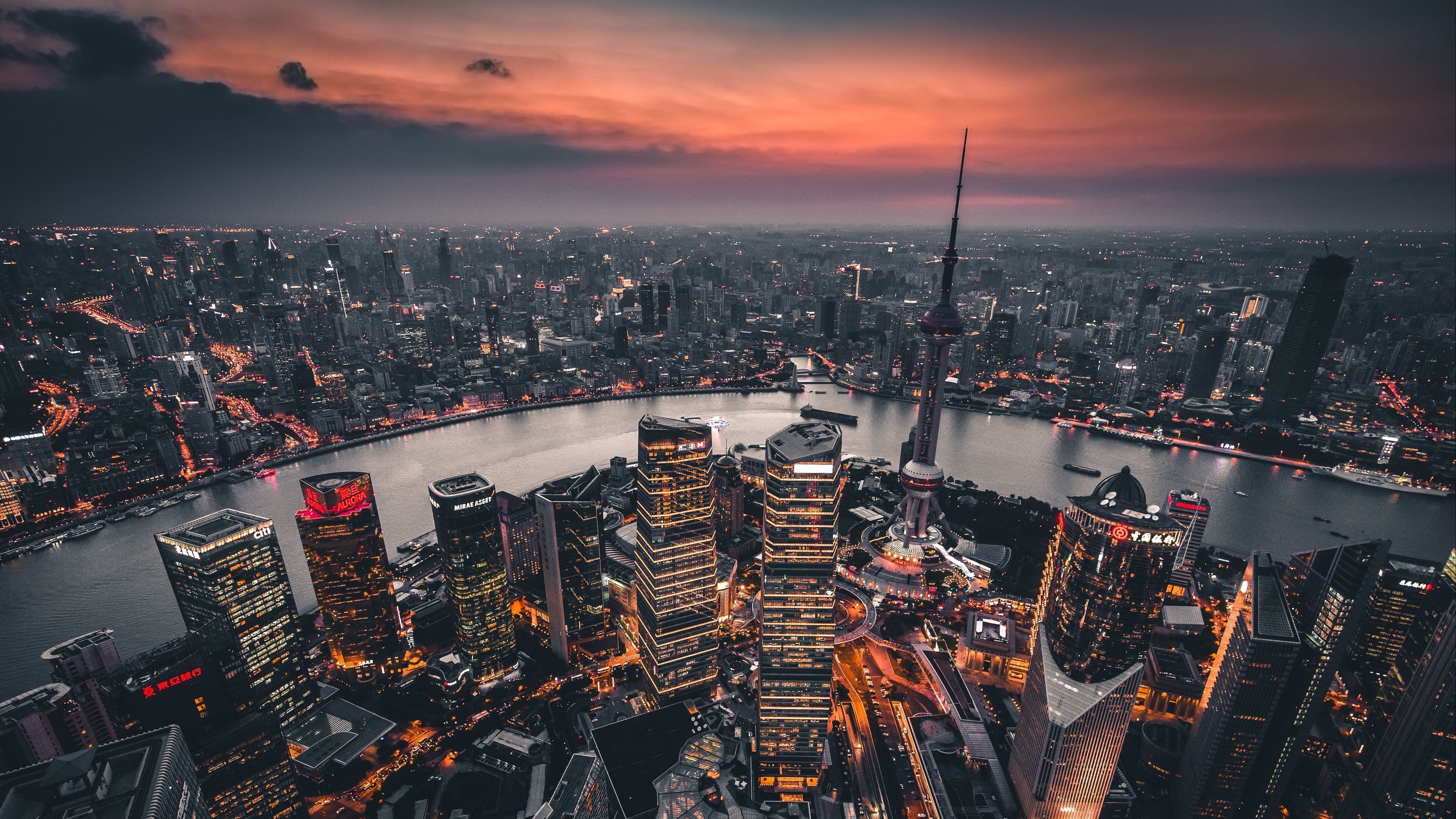 3840x2160 Download wallpaper 3840x2160 night city, aerial view, lights city, overview, shanghai, china 4k uhd 16:9 HD background