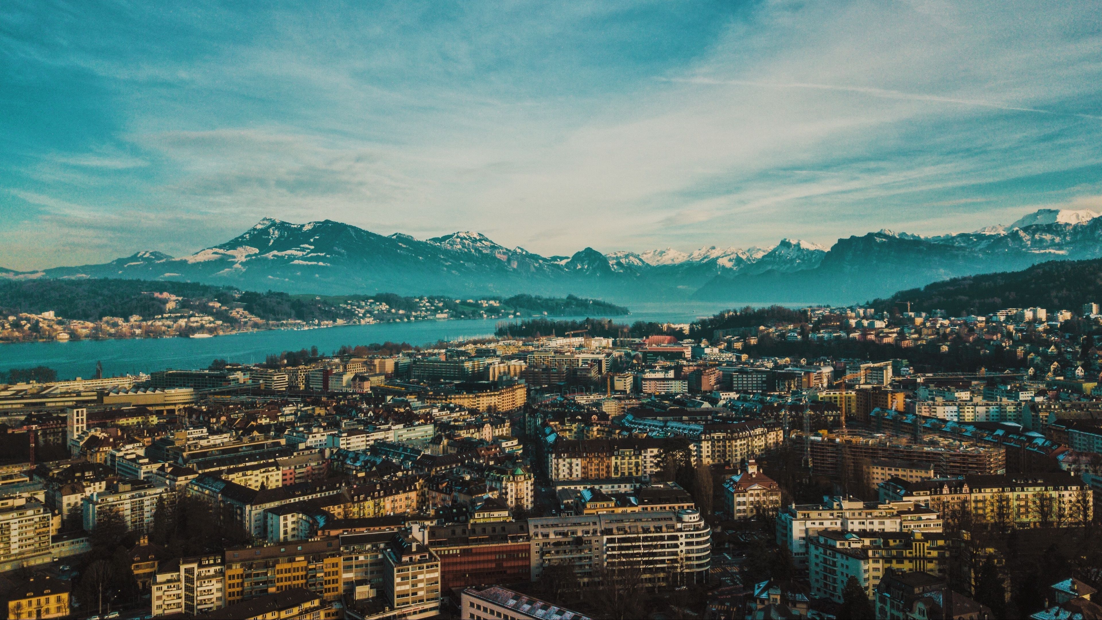 3840x2160 Wallpaper 4k city, overview, mountains, buildings, lucerne, switzerland 4k Wallpaper