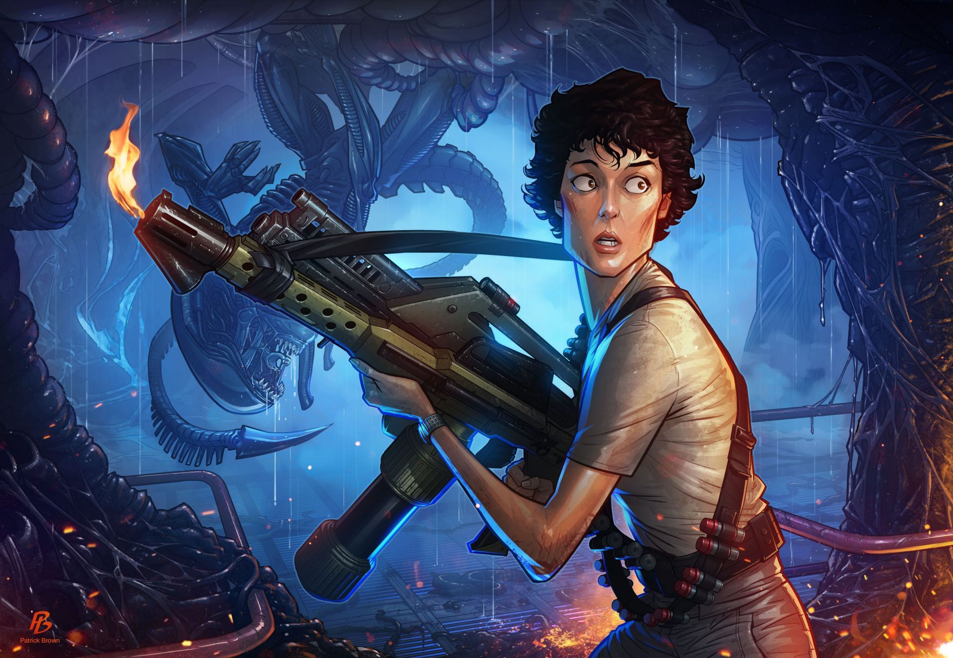 1920x1326 Download wallpaper aliens, alien, Patrick Brown, PatrickBrown, xenomorph, Ellen Ripley, Sigourney Weaver, section films in resolution 1920x1326