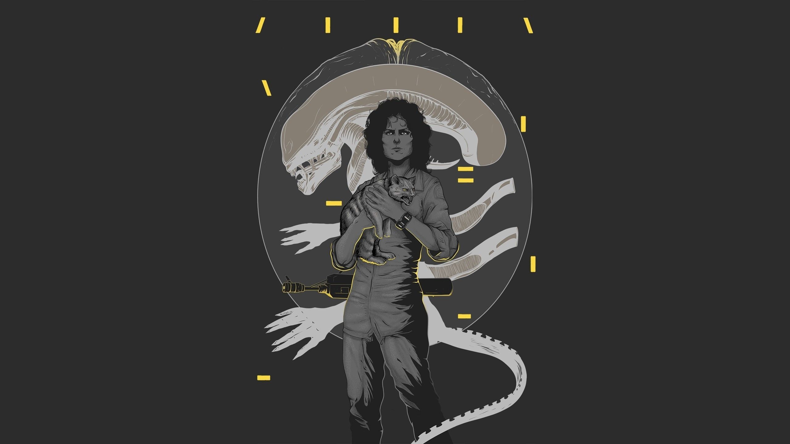 2560x1440 Download wallpaper cat, Alien, Ellen Ripley, Alien, Sigourney Weaver, Sure Weaver, section films in resolution 2560x1440