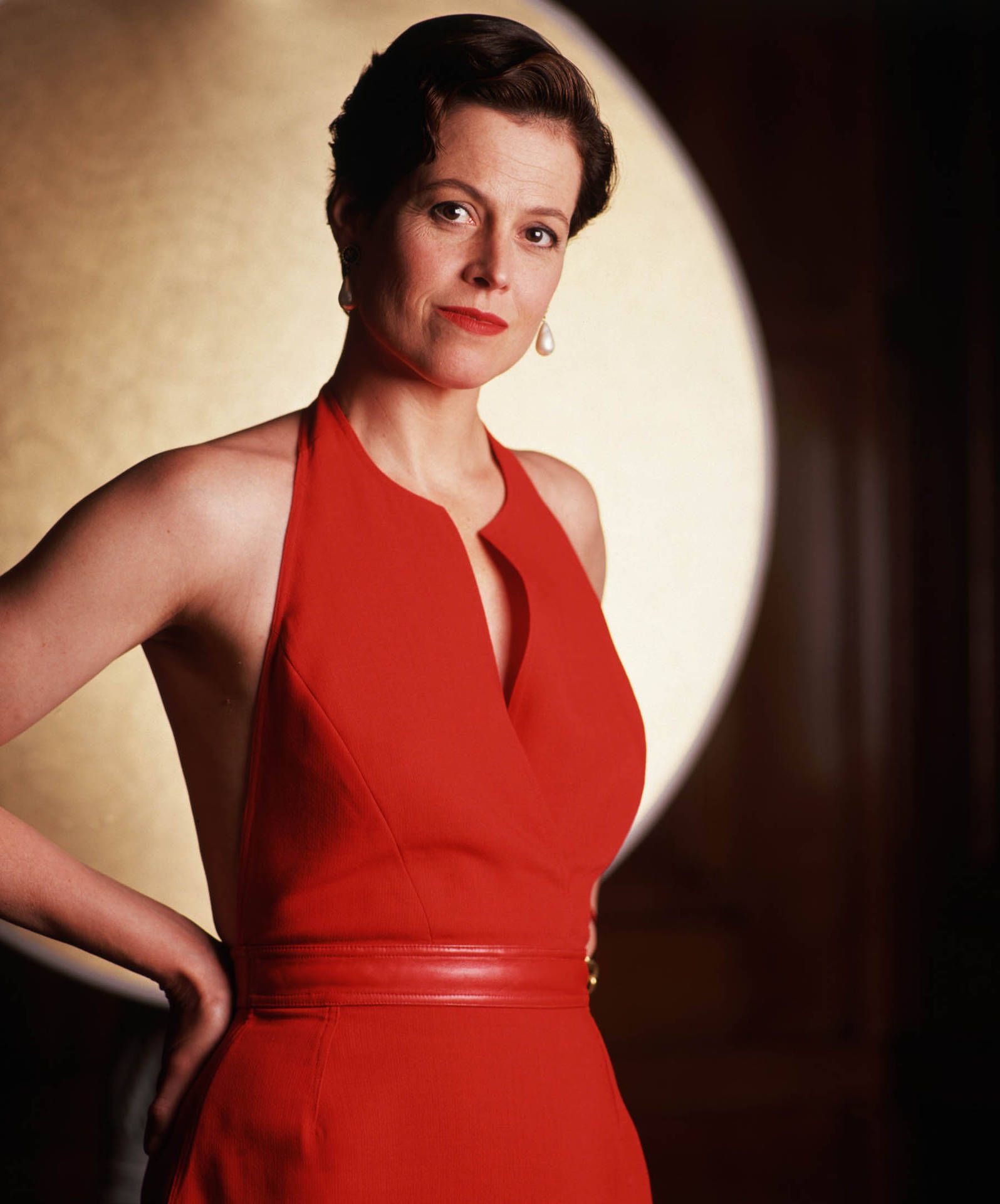1596x1920 Download Sigourney Weaver Red Dress Actress Wallpaper