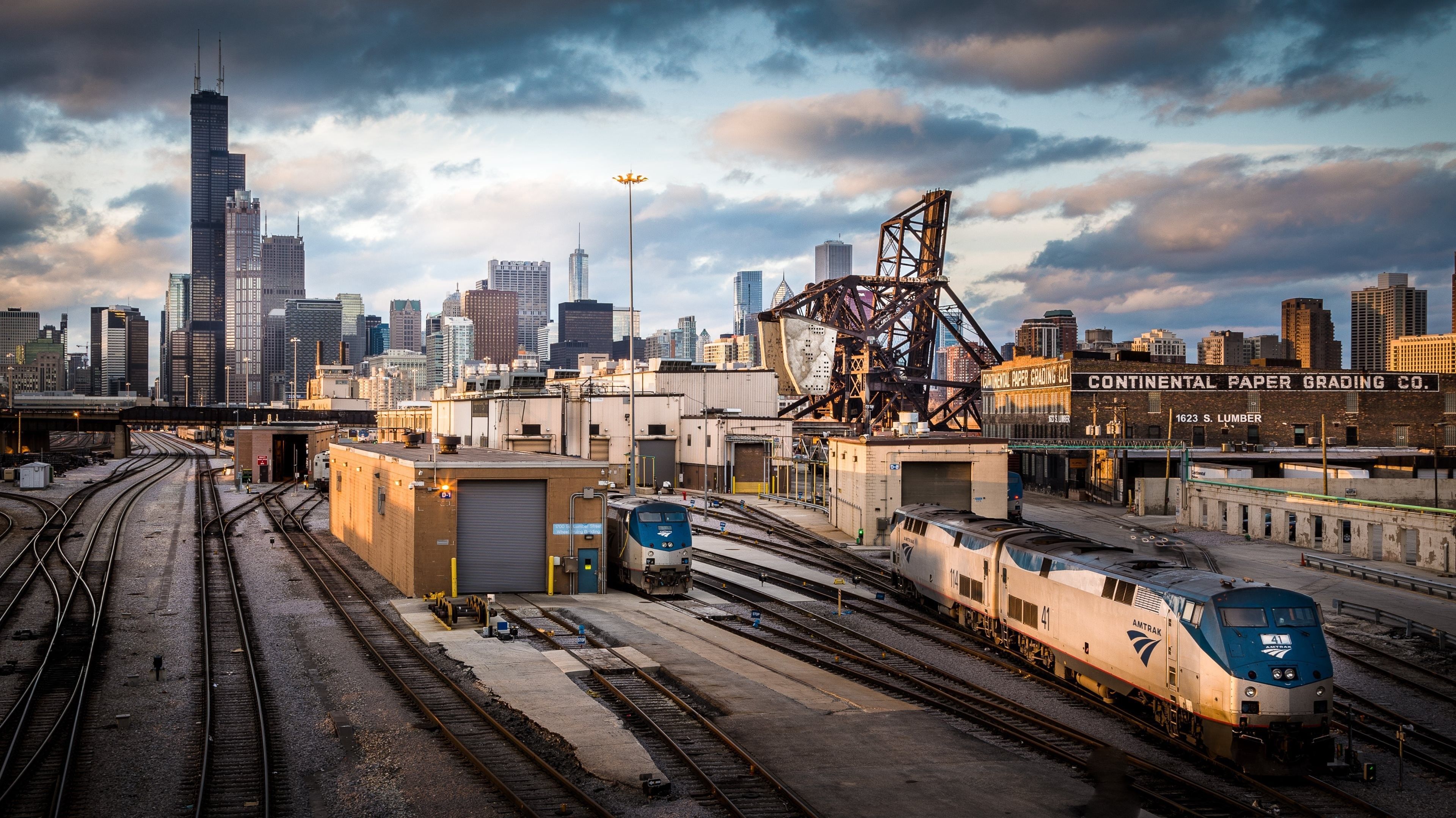 3840x2160 4K, train, railway, USA, rail yard, cityscape, vehicle, Chicago Gallery HD Wallpaper