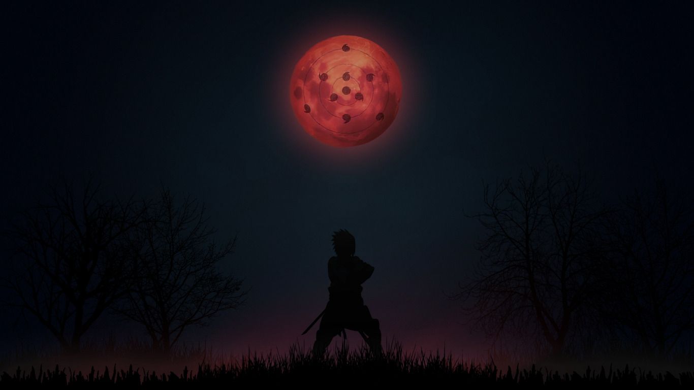 1366x768 Download wallpaper dark, moon, naruto, sasuke, section shonen in resolution 1366x768