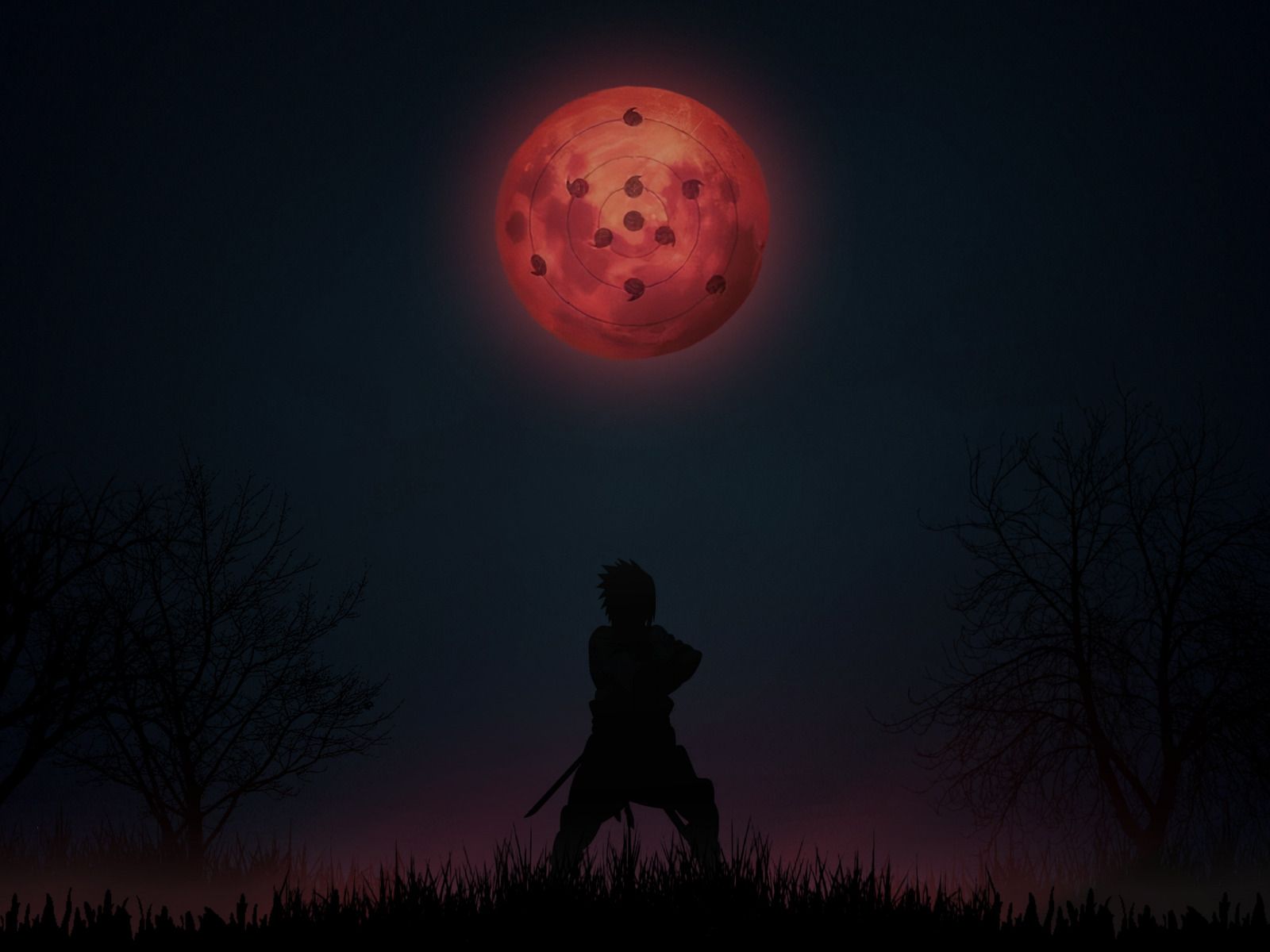 1600x1200 Download wallpaper dark, moon, naruto, sasuke, section shonen in resolution 1600x1200