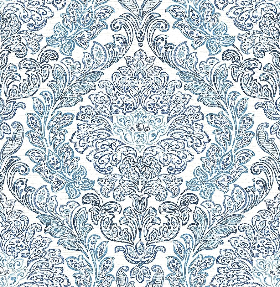 894x916 A Street Prints 2702 22743 Encinitas, 33' L X 20.5 W, Roll Fontaine Navy Damask Wallpaper : Everything Else