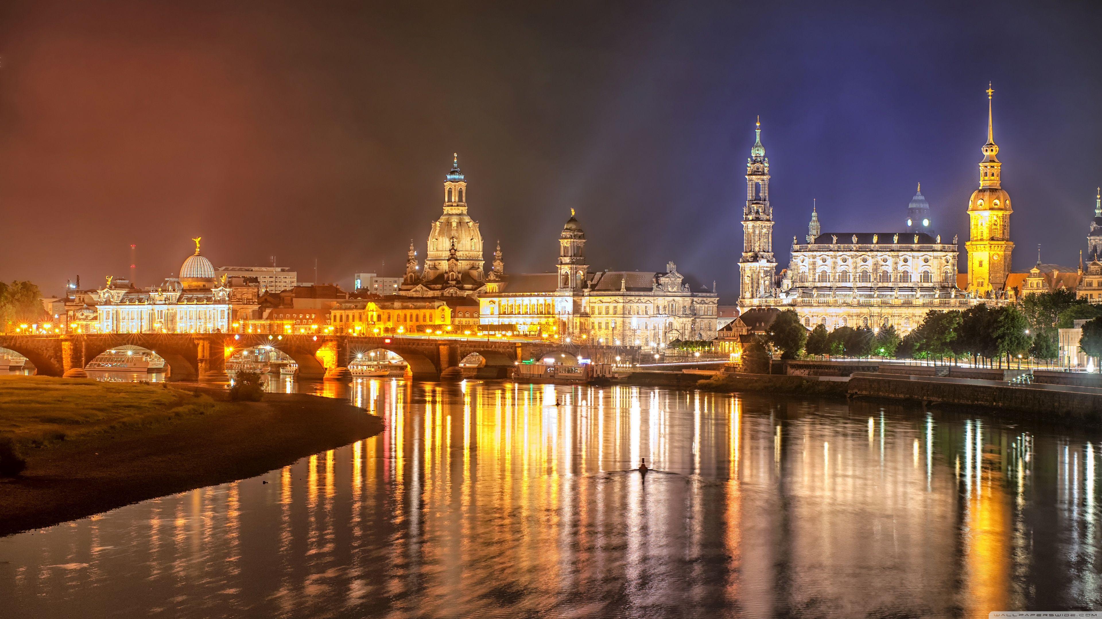 3840x2160 Dresden, Elbe River, Germany, Night ❤ 4K HD Desktop Wallpaper