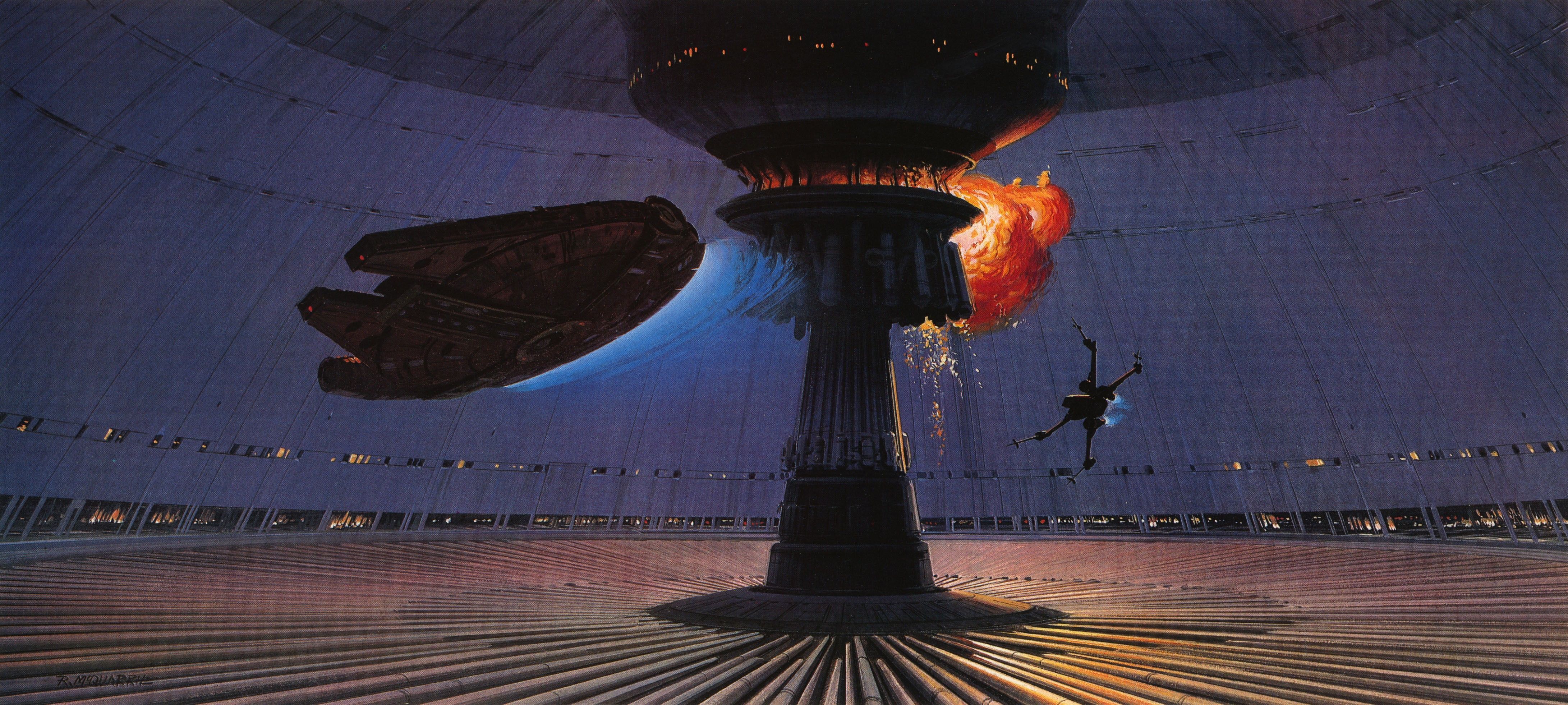4363x1962 4K, Artwork, Star Wars, Painting, Death Star, Millenium Falcon, Ralph McQuarrie, X Wing, Ship, Space, Science Fiction Gallery HD Wallpaper