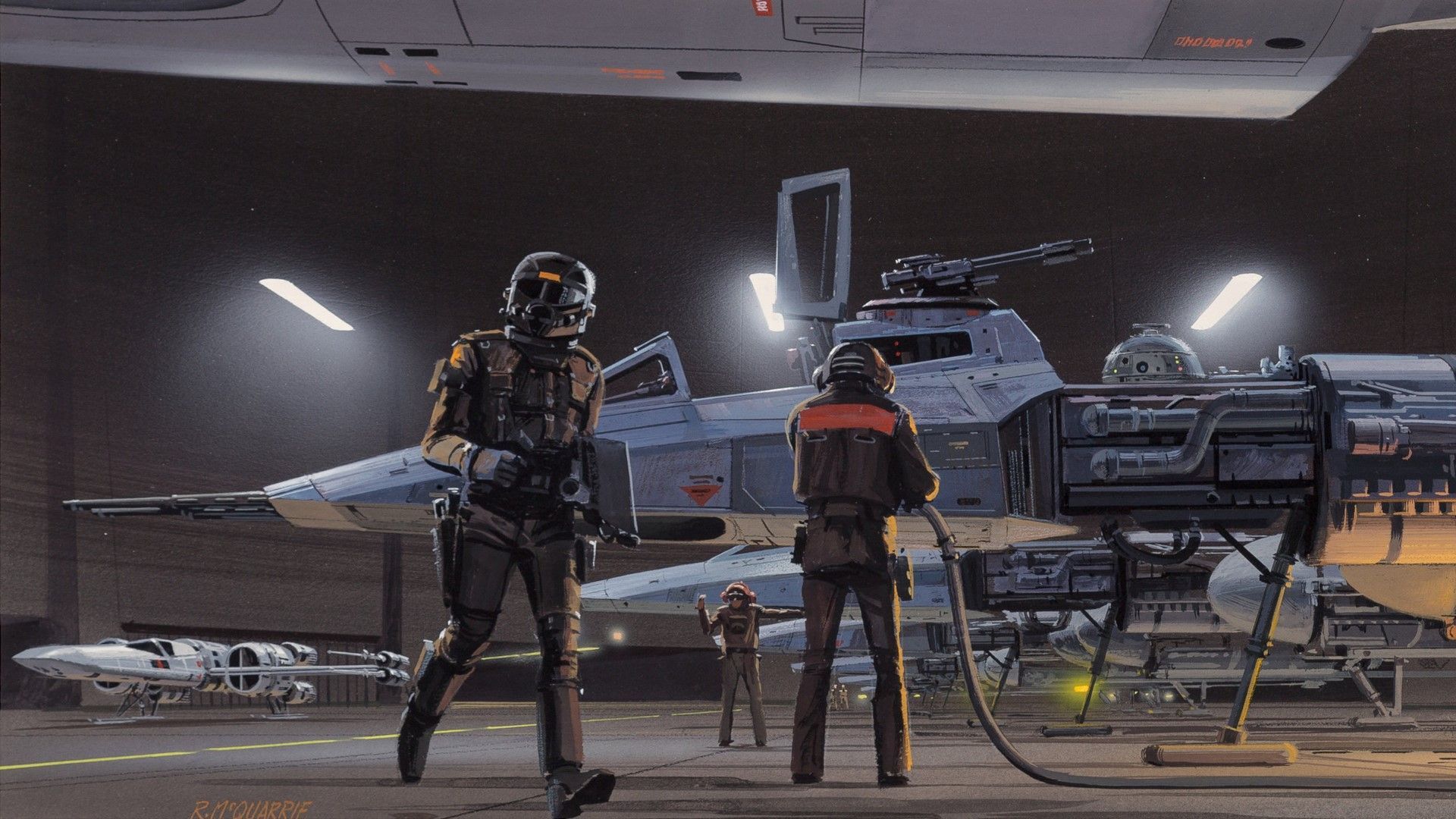 1920x1080 Ralph McQuarrie, Hangar, Star Wars, Artwork, X Wing, Y Wing, Rebel Alliance Gallery HD Wallpaper