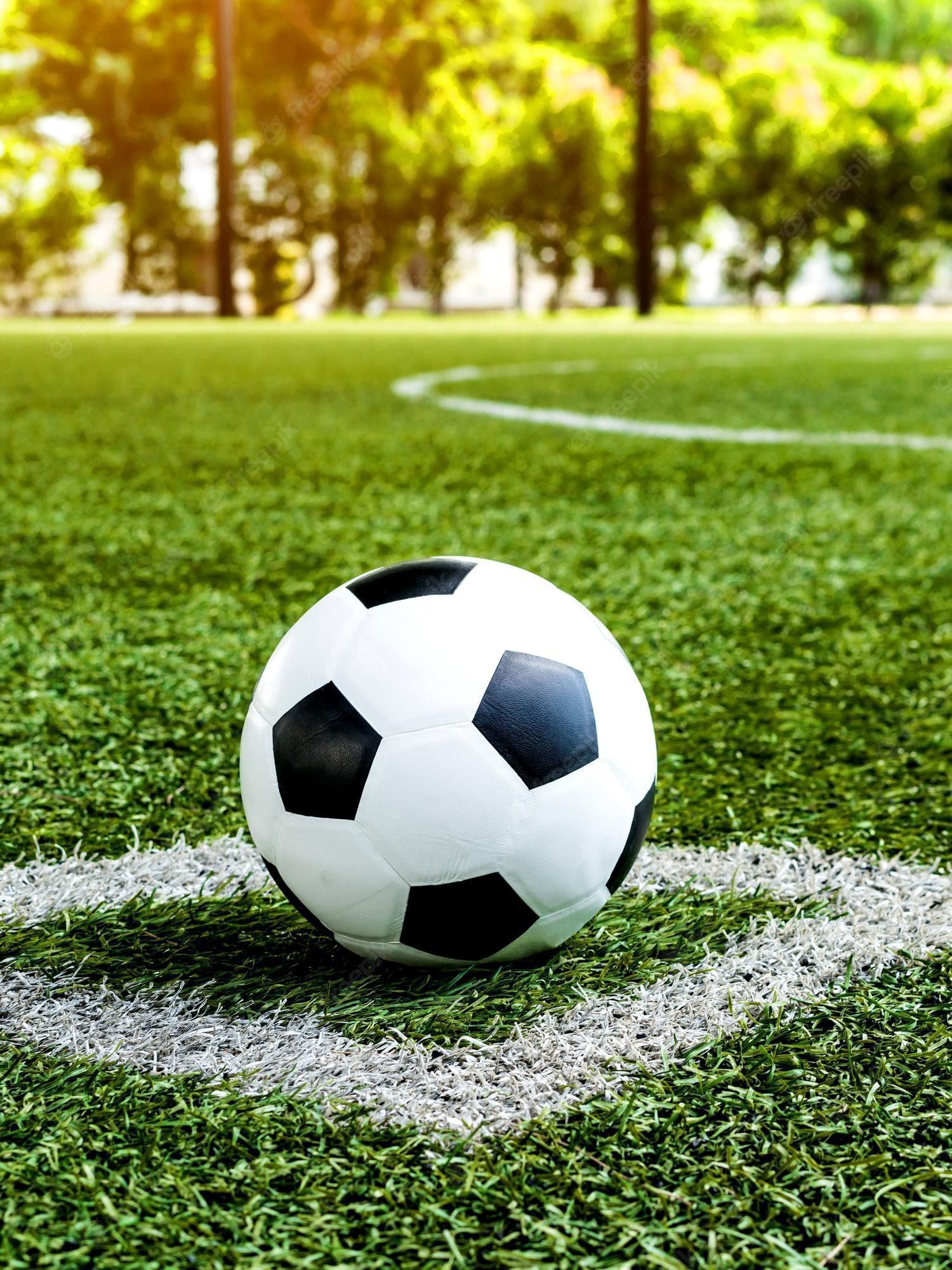 1500x2000 Premium Photo. Soccer football on corner kick line of ball and a soccer field football field background texture