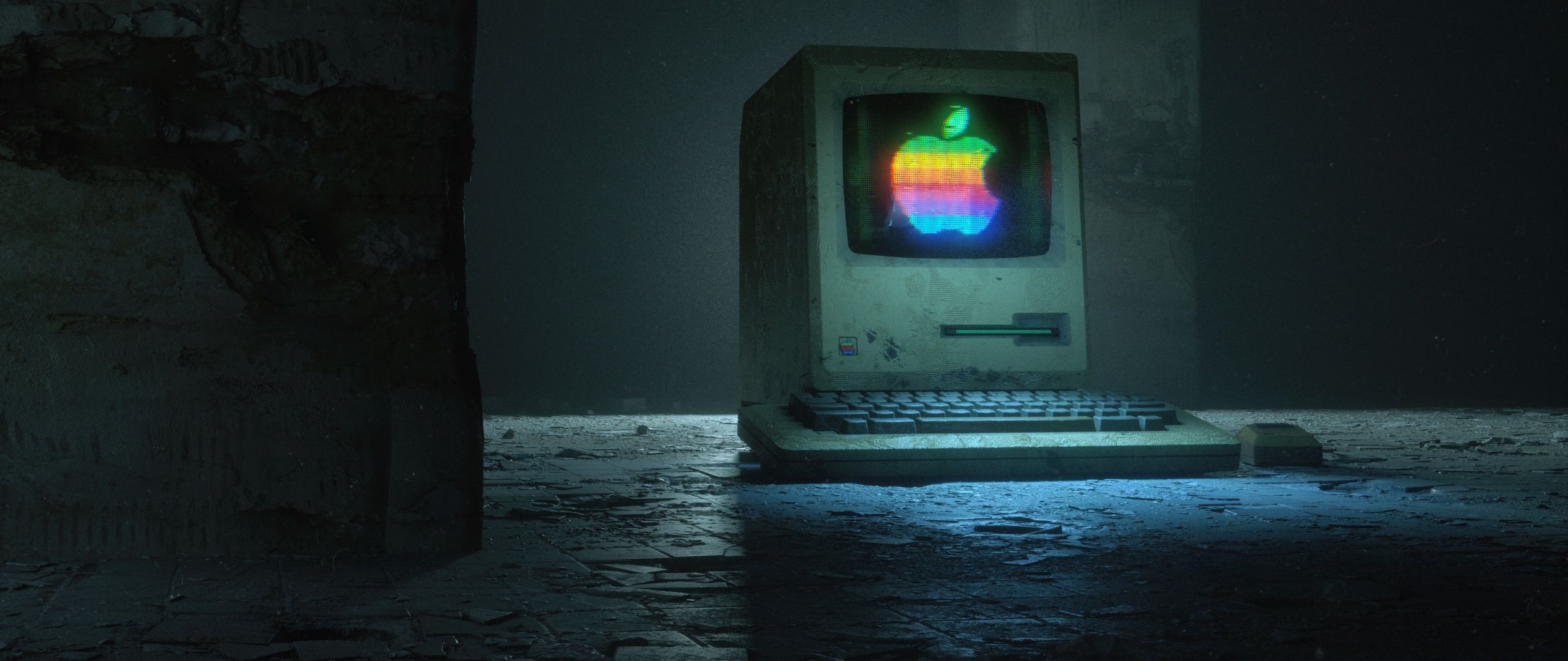 2560x1080 Apple computer Wallpaper 4K, Apple logo, Retro, Dark