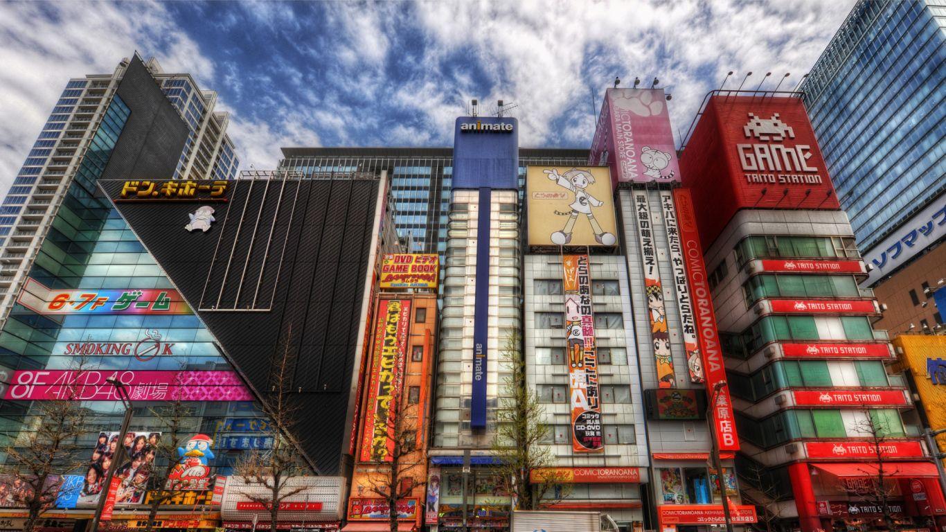 1366x768 Street Akihabara in Tokyo Desktop wallpaper 1366x768