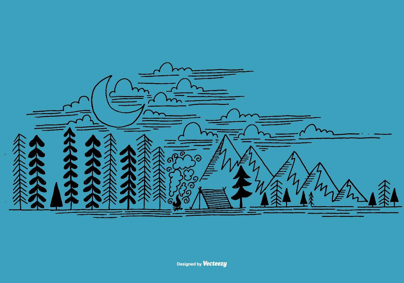1400x980 Hand Drawn Outdoor Camping Scene Vector Free Vector Art