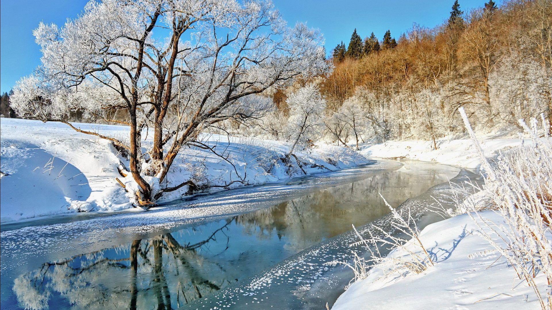 1920x1080 wallpaper: Winter River Snow Nature Scenes For My