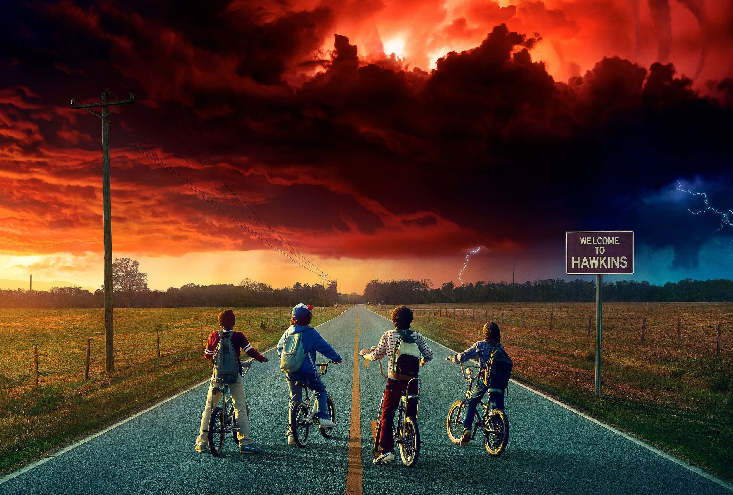2500x1687 Stranger Things Wallpaper, Netflix, Clouds, Bicycle, Children, Tv Series