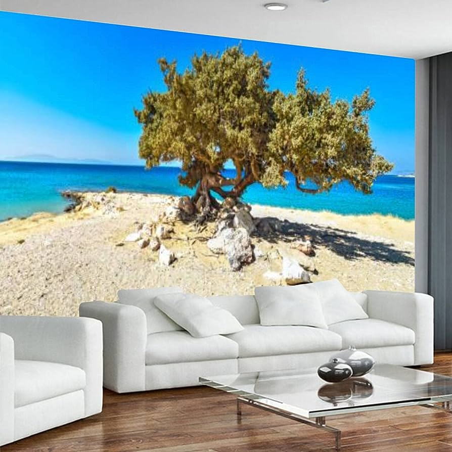 894x894 JWHFZMANPYK Wallpaper Peel and Stick Lonely Tree on a Greek Beach Self Adhesive Mural Wallpaper Removable Large 3D Wall Sticker Home Decor for Bedroom Living Room