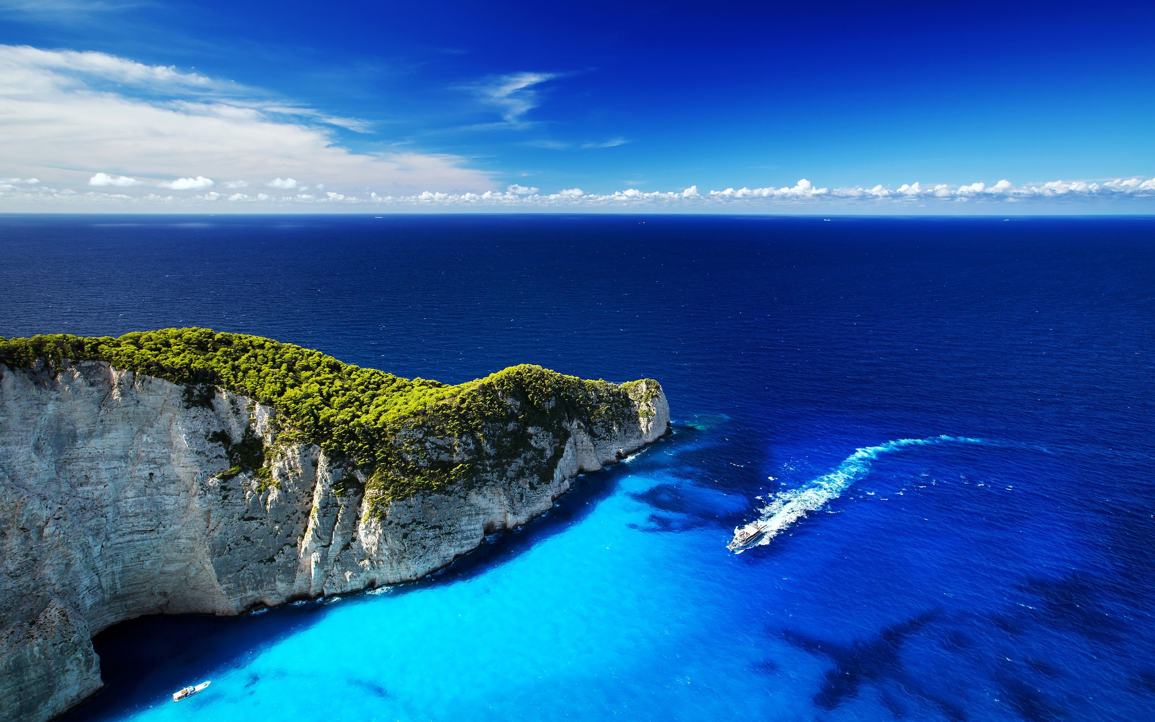 3840x2400 Download wallpaper Greek island, Ionian sea, seascape, travel concepts, summer, Zakynthos, Greece for desktop with resolution 3840x2400. High Quality HD picture wallpaper
