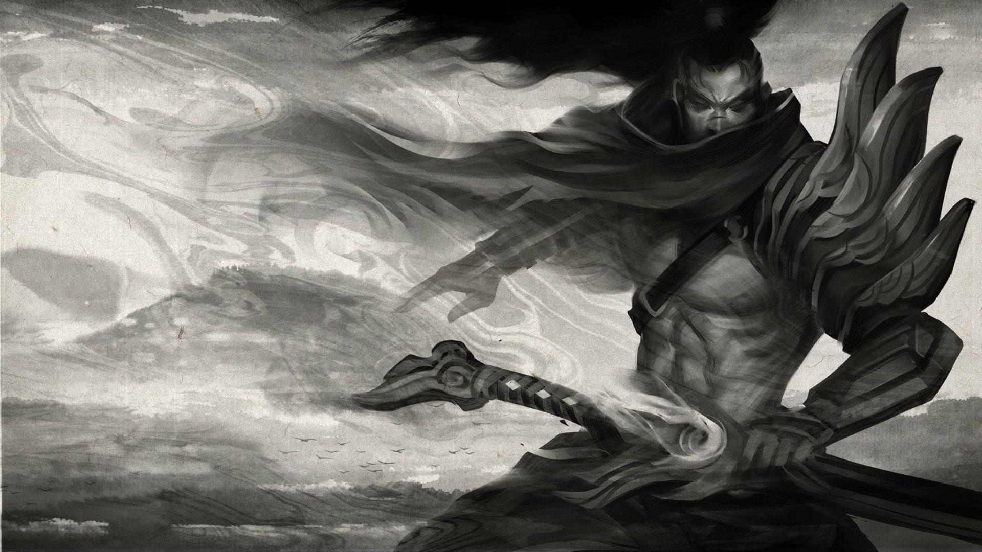 1920x1080 Best Yasuo Samurai Drawing. Black and White Desktop HD Wallpaper