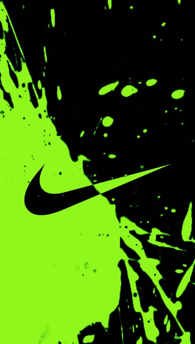 744x1311 Download Black And Green Paint Nike Swoosh Wallpaper