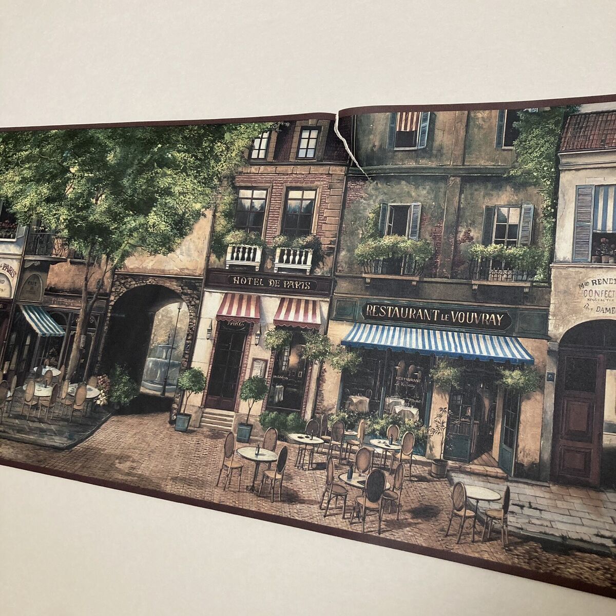 1200x1200 Cafe Store Front French Paris Street Scene Antique Shop Vintage Wallpaper Border