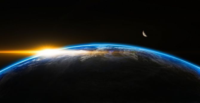 670x344 Wallpaper earth, planet, space, moon, sunrise desktop wallpaper, HD image, picture, background, 792013