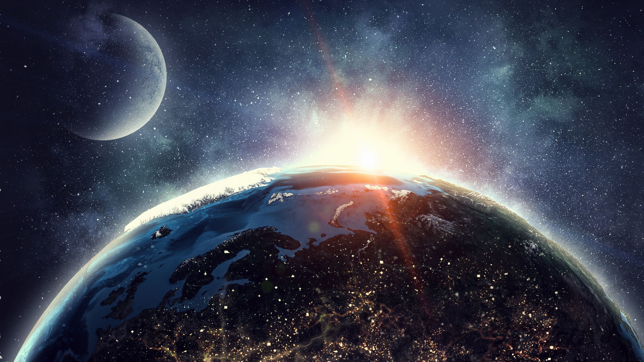 2560x1440 Download wallpaper 2560x1440 moon and earth, planets, space, surface, twilight, dual wide 16:9 2560x1440 HD background, 8480