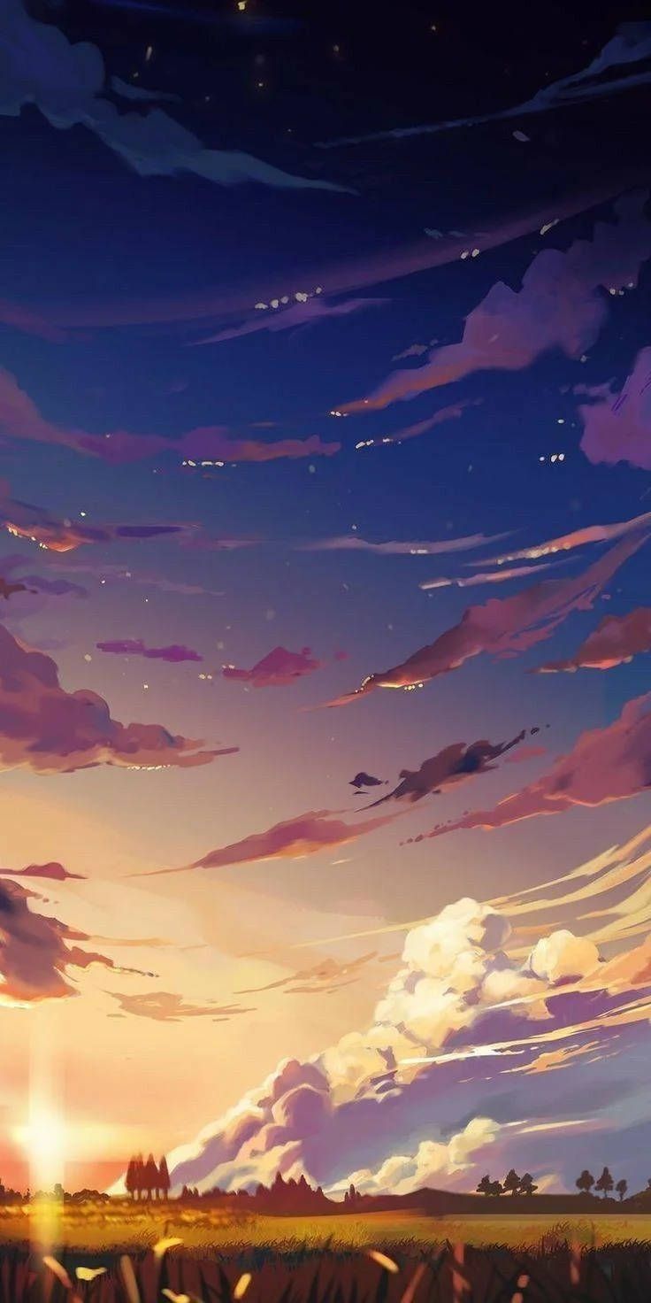 736x1472 Download Anime Sky And Landscape 4k Phone Wallpaper