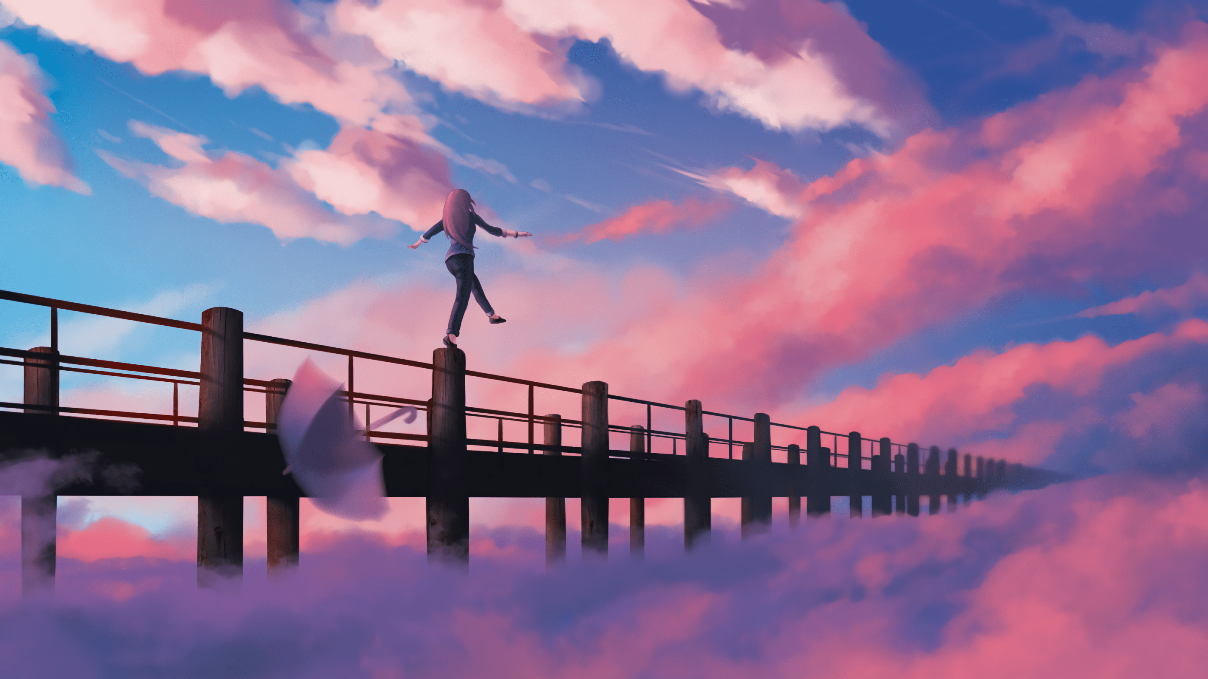 3840x2160 4K, anime, sky, anime girls, umbrella Gallery HD Wallpaper