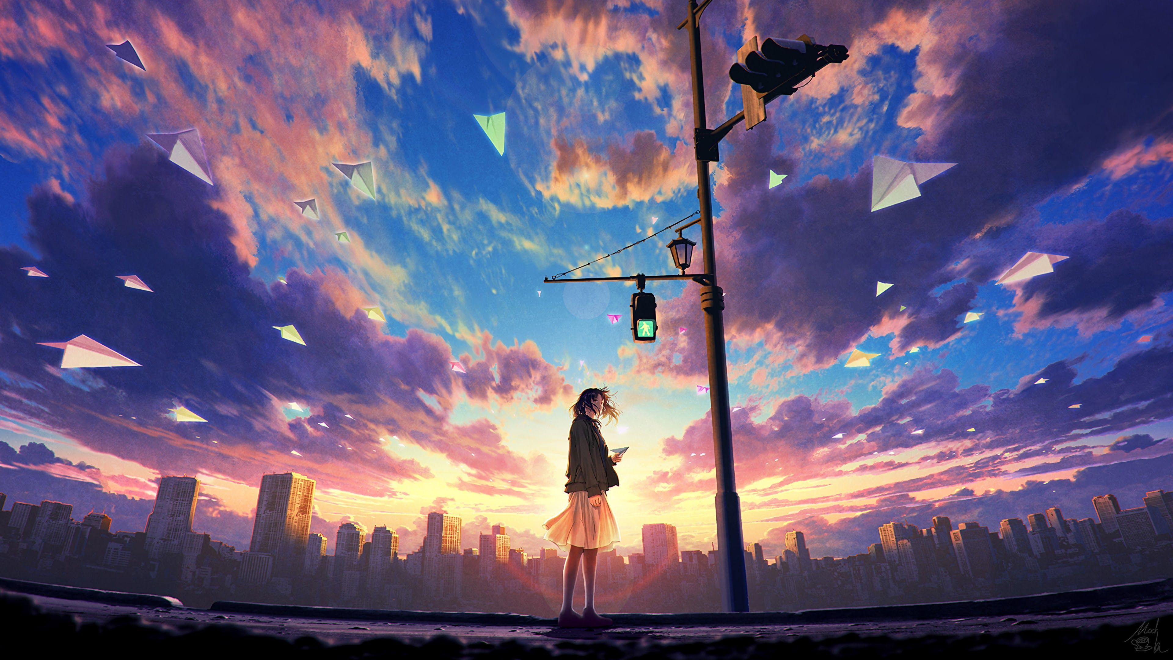 3840x2160 Free download Anime Girl Sky Clouds Sunrise Scenery 4K Wallpaper 67 [3840x2160] for your Desktop, Mobile & Tablet. Explore Aesthetic Anime Sky Wallpaper. Sky Background, Aesthetic Wallpaper Anime, Anime Sky Wallpaper