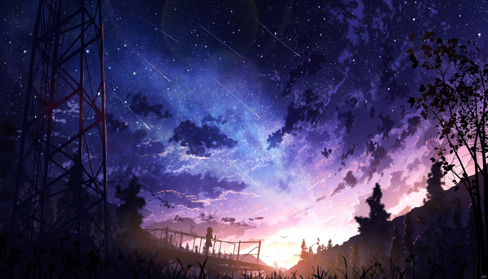 1920x1100 Download 4k Aesthetic Anime Shooting Stars In Sky Wallpaper