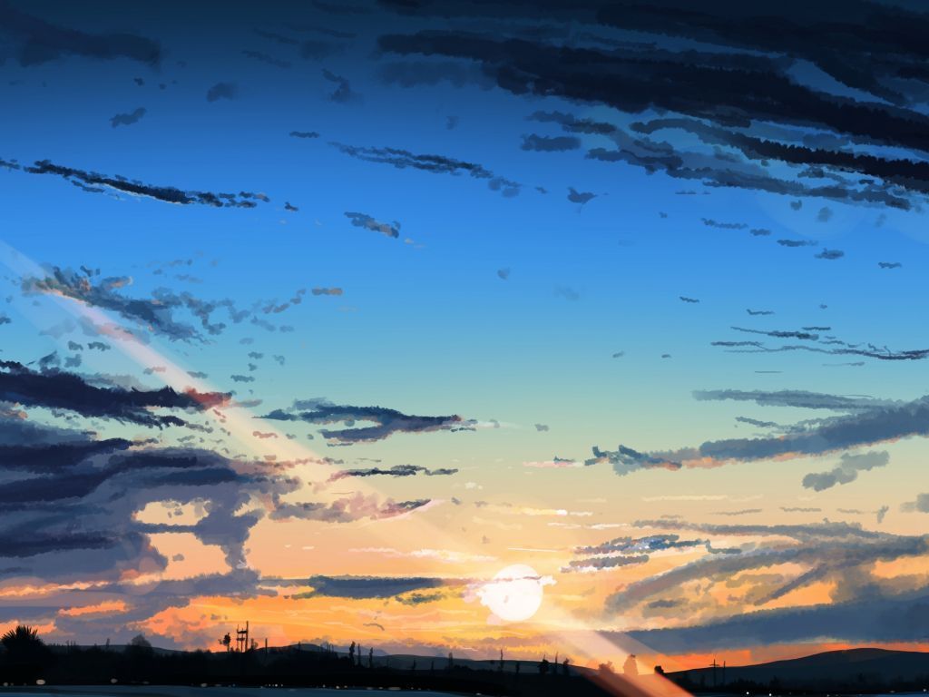 1024x768 Wallpaper sunset, sky anime, clouds, original desktop wallpaper, HD image, picture, background, e5e9b7