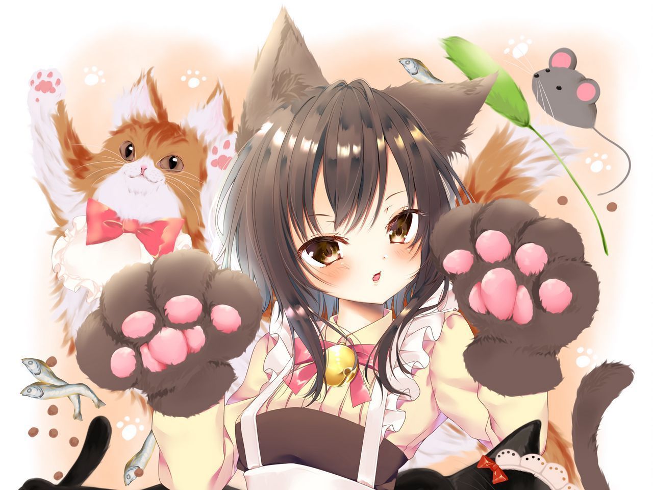 1280x960 Anime Girl With Cat Wallpaper