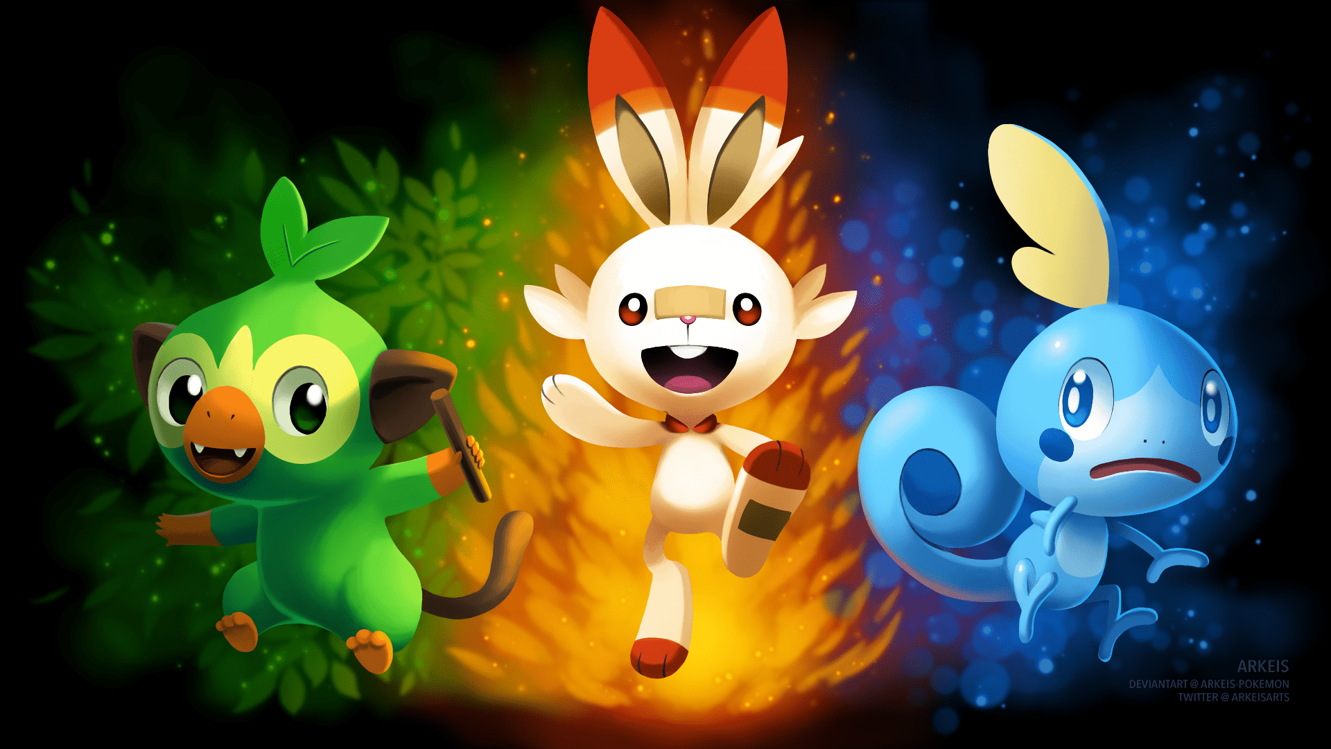 1920x1080 Grookey Pokemon Pokemon Sword And Shield Scorbunny Pokemon Sobble Pokemon Wallpaper:1920x1080
