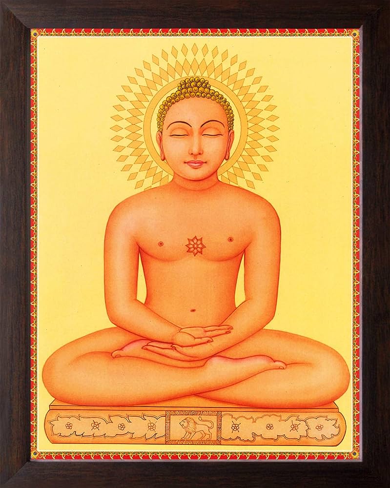 799x1000 Art n Store: Lord Mahavira in Meditation HD Printed Religious & Decor Picture with Plane Brown Frame (30 X 23.5 X 1.5 cm_ Brown Wood): Posters & Prints