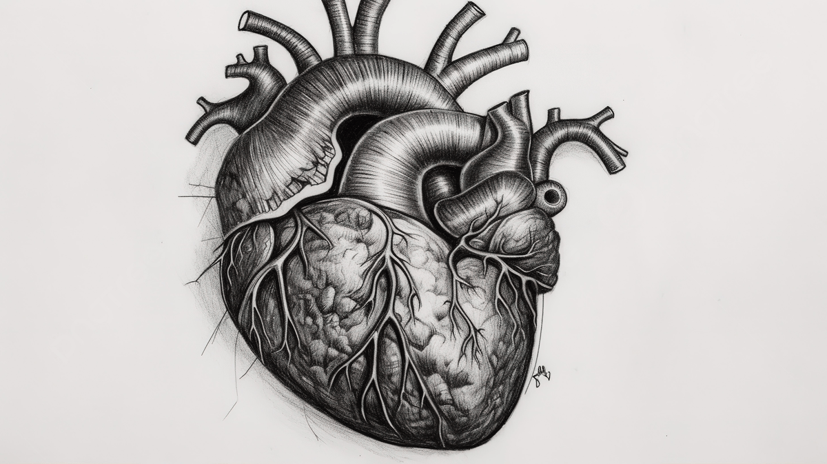 1200x673 Black And White Drawing Of An Human Heart Background, Heart Drawing Picture Background Image And Wallpaper for Free Download