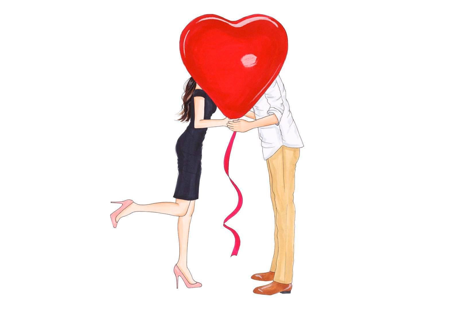 1624x1080 Download Kiss With A Heart Love Drawing Wallpaper