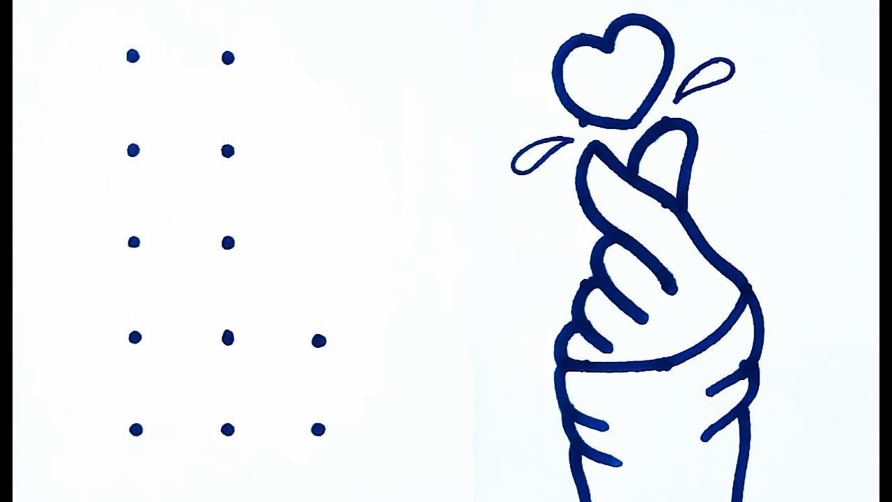 1280x720 Easy Hand with heart drawing from dots easy // How to draw a Tumblr korean heart easy