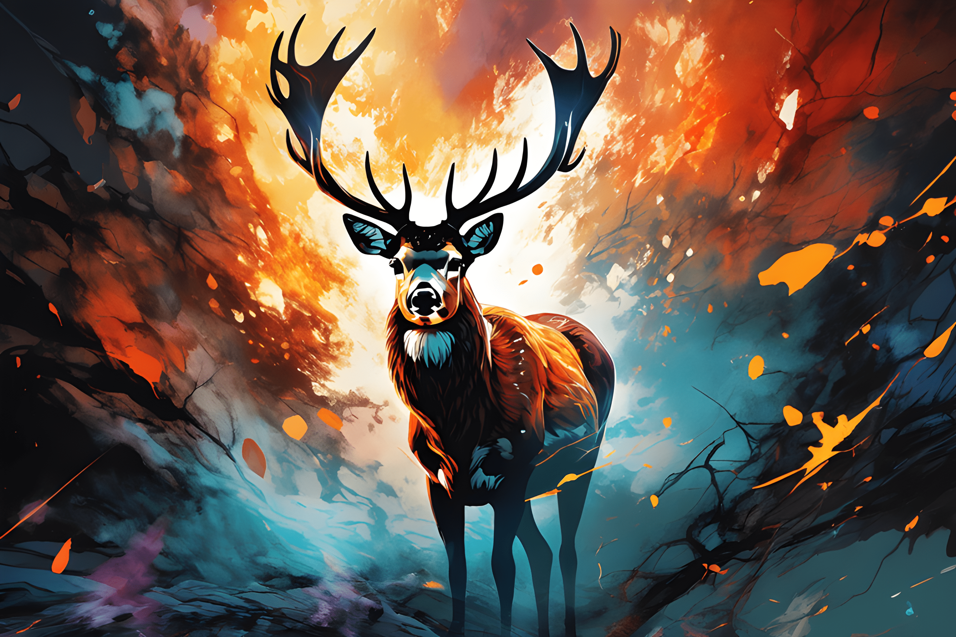 3072x2048 ai art, oil painting, deer, realistic, colorful, drawing, hd